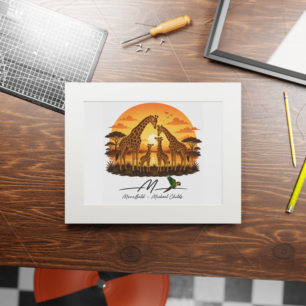Giraffe family Fine Art Prints (Passepartout Paper Frame)