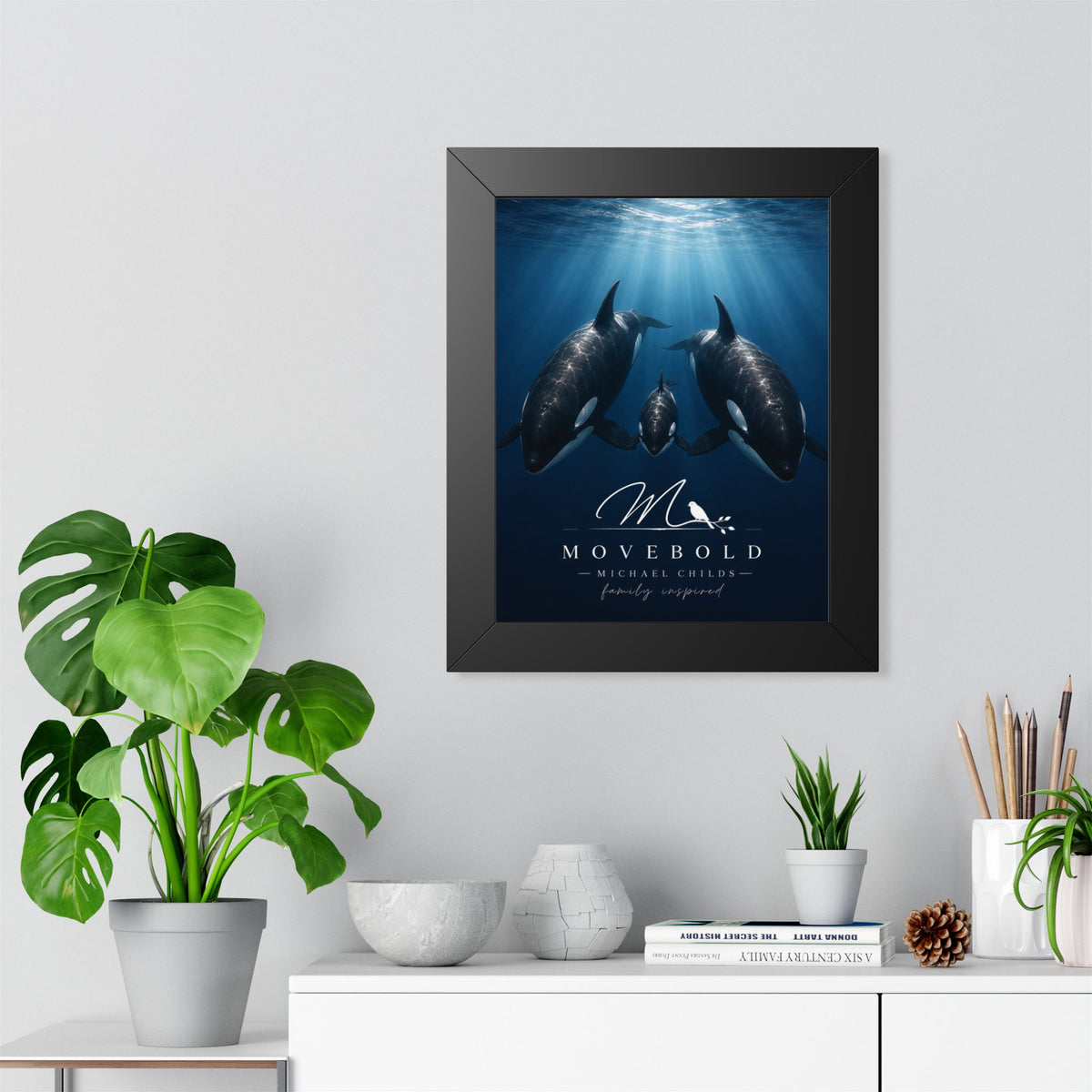 Ocean whale Family Framed Vertical Poster