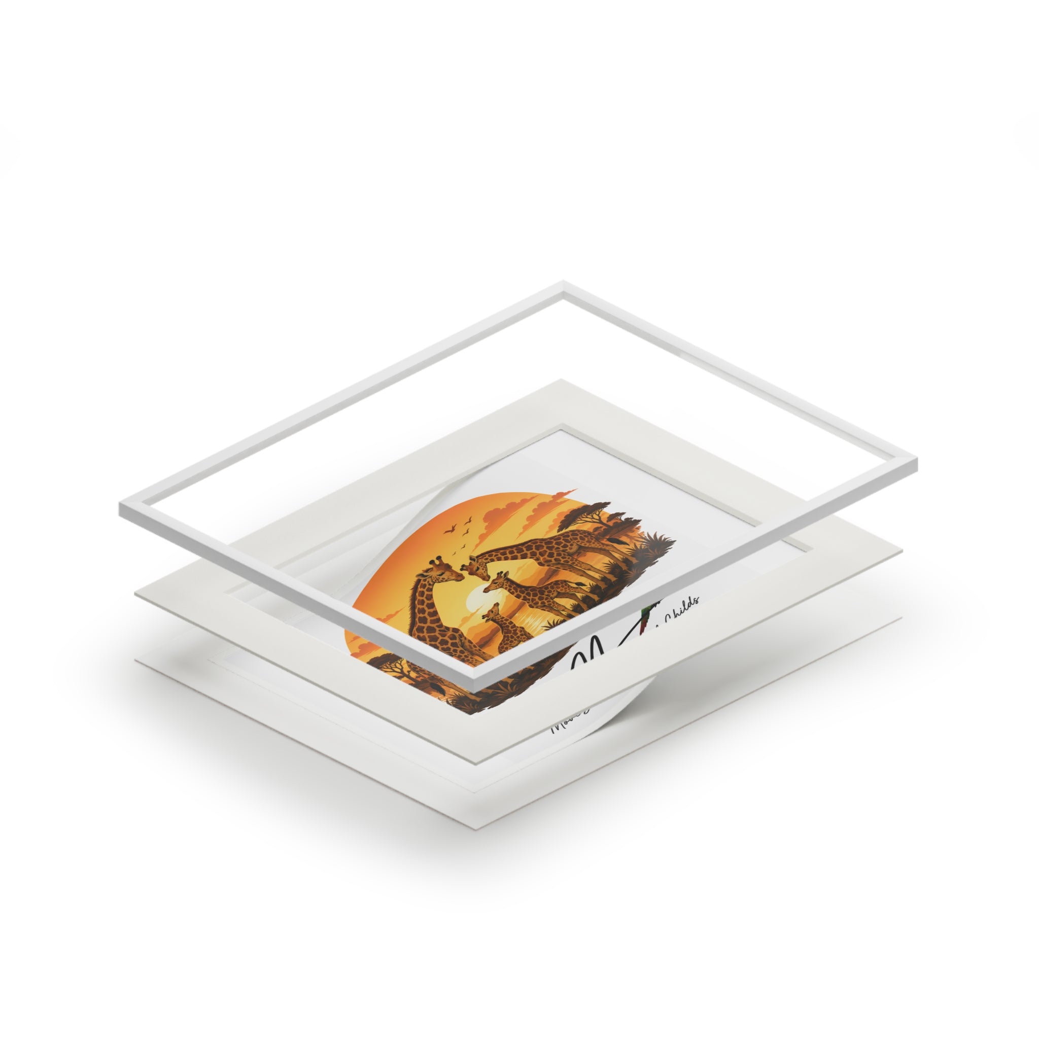 Giraffe family Fine Art Prints (Passepartout Paper Frame)