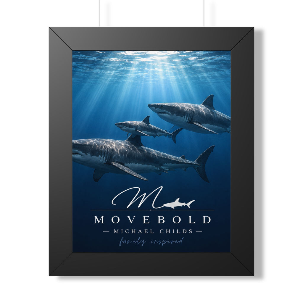 Ocean Shark Family Framed Vertical Poster