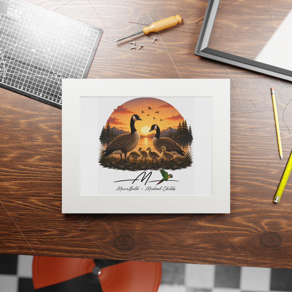 Canadian gray goose family Fine Art Prints (Passepartout Paper Frame)