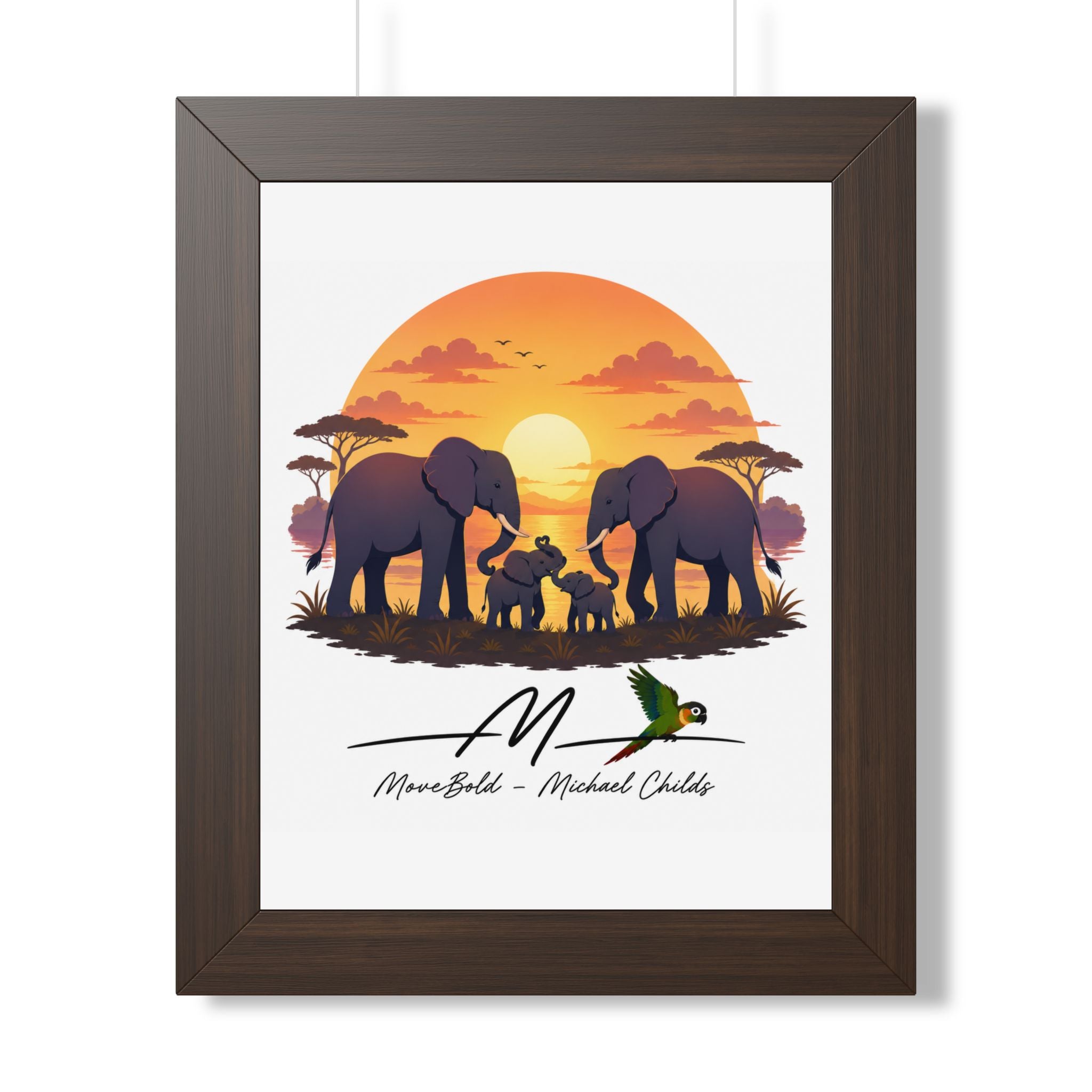 Elephant family. Framed Vertical Poster