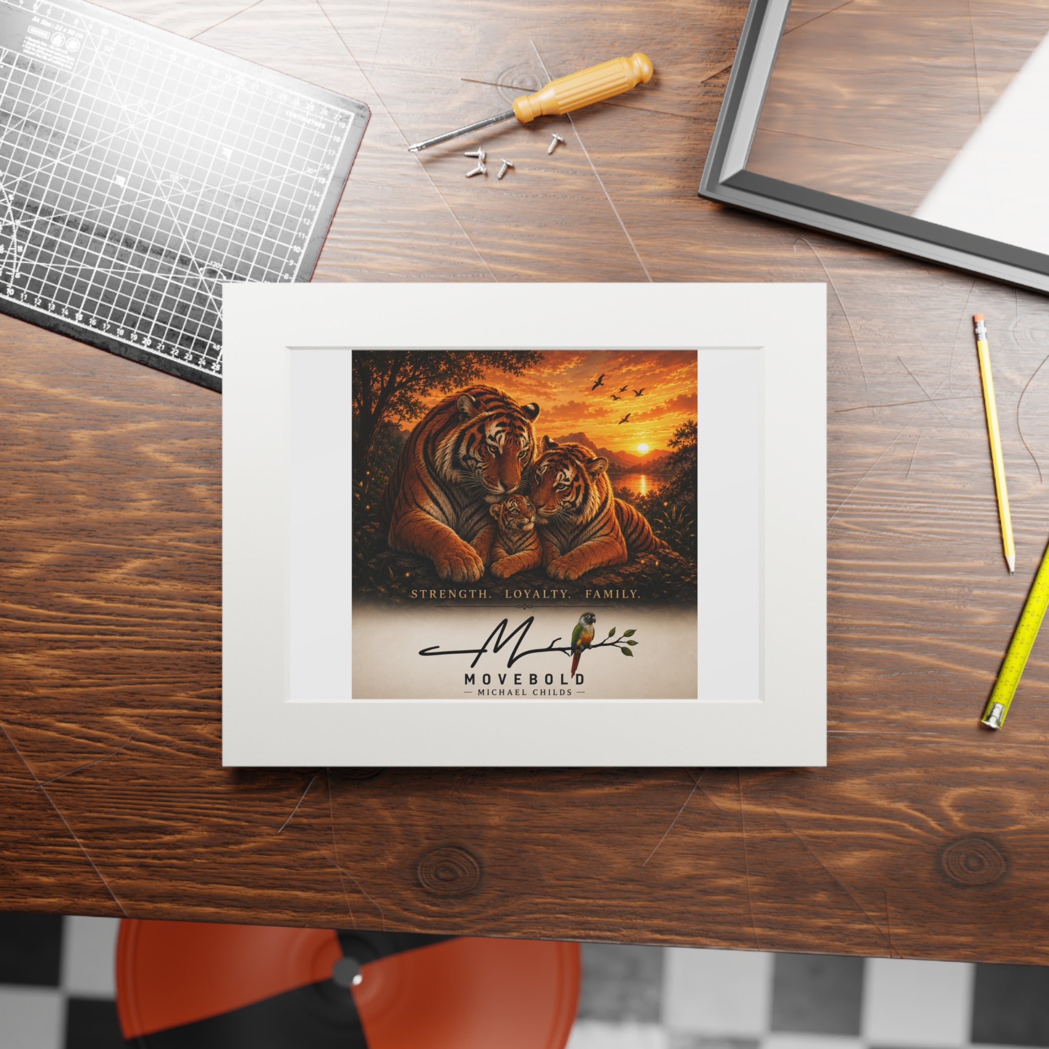 Tiger family Fine Art Prints (Passepartout Paper Frame)