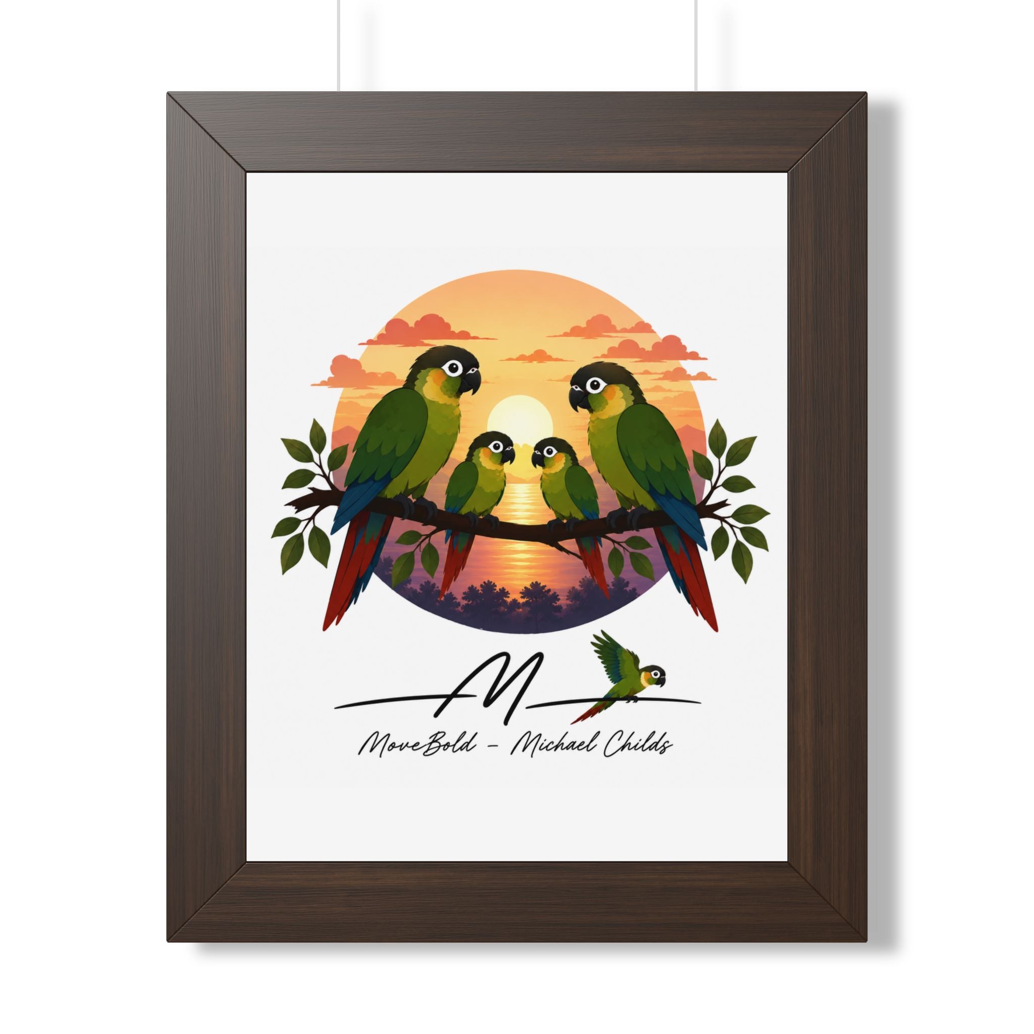 Green cheeked conure family Framed Vertical Poster