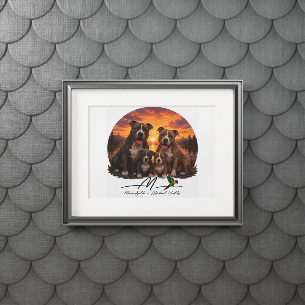 pit bull family Fine Art Prints (Passepartout Paper Frame)