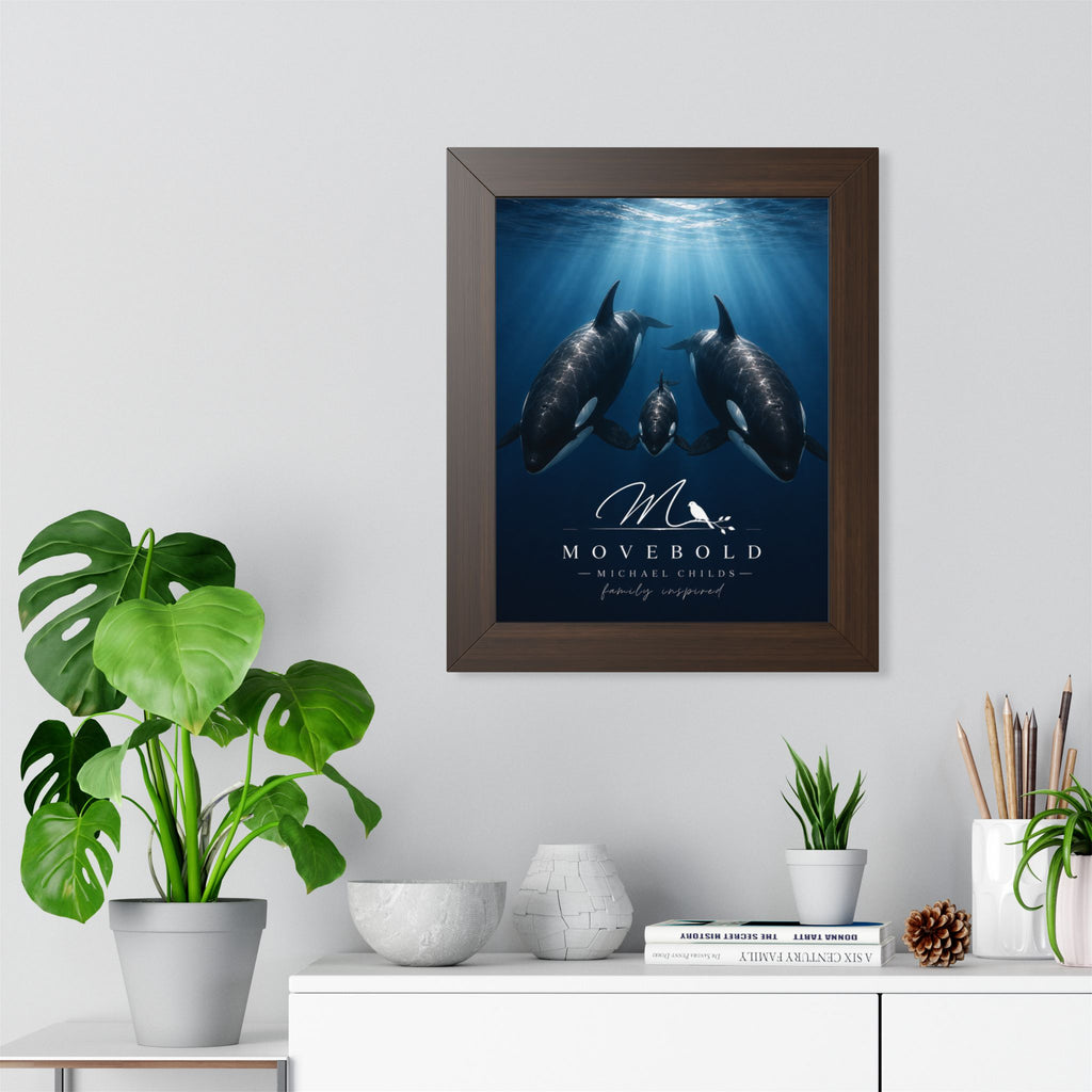 Ocean whale Family Framed Vertical Poster