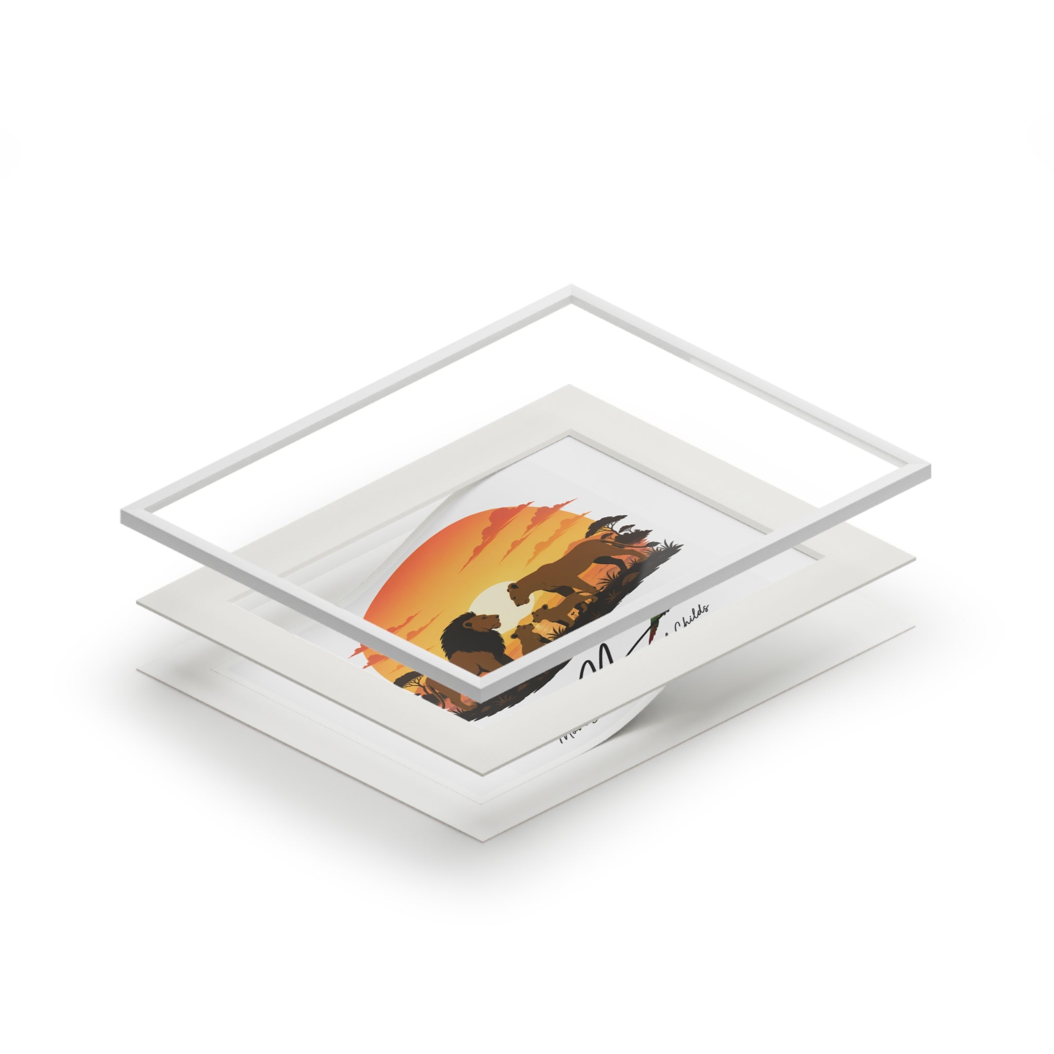 Lion family Fine Art Prints (Passepartout Paper Frame)