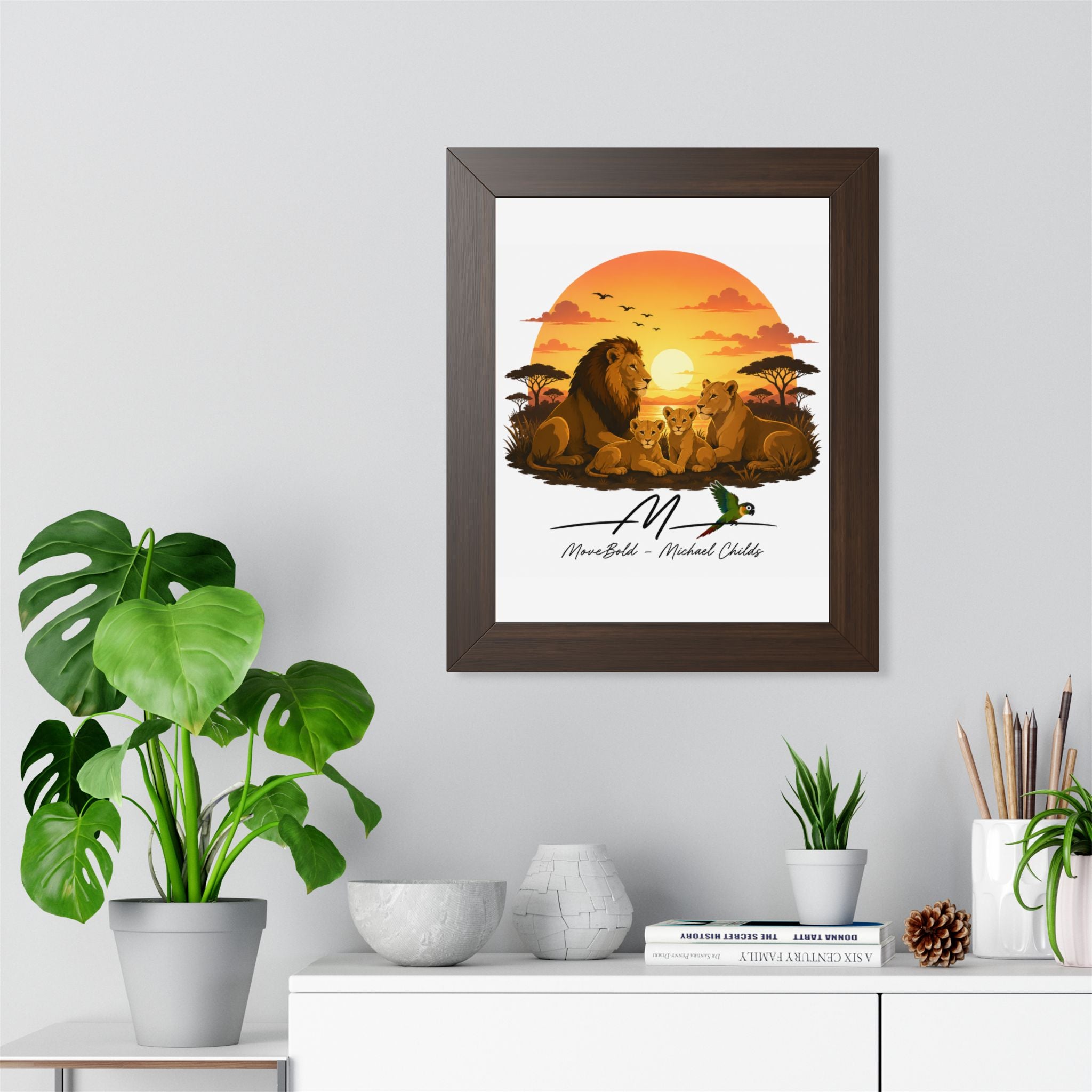 Framed Vertical Poster lion family
