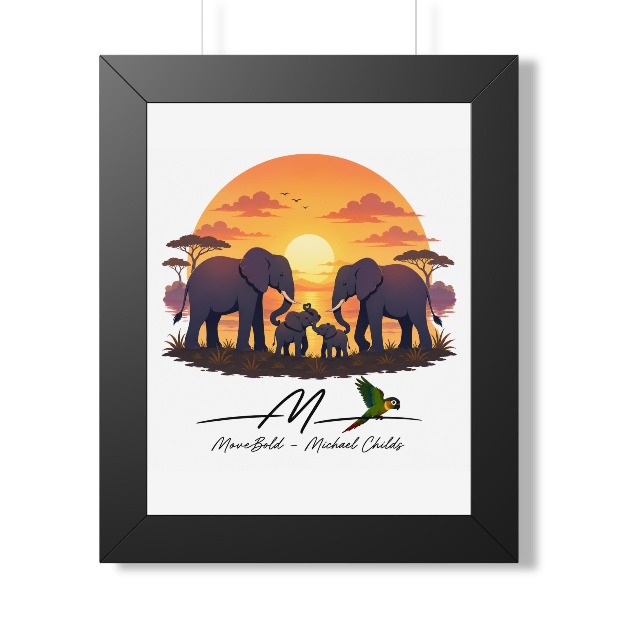 Elephant family. Framed Vertical Poster