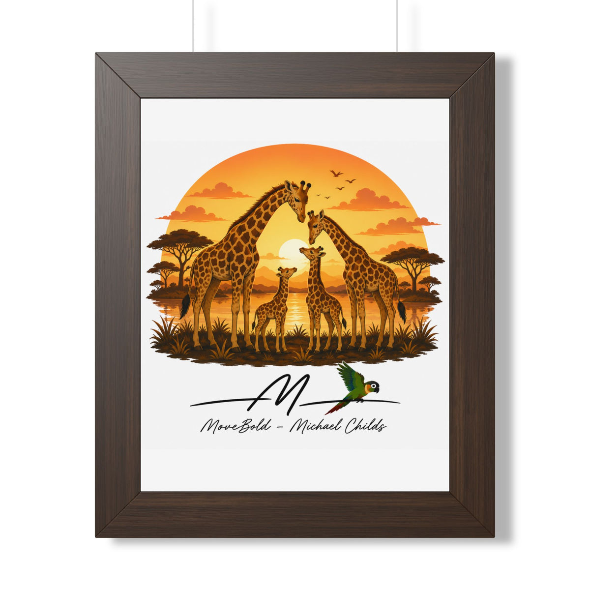 Giraffe family. Framed Vertical Poster