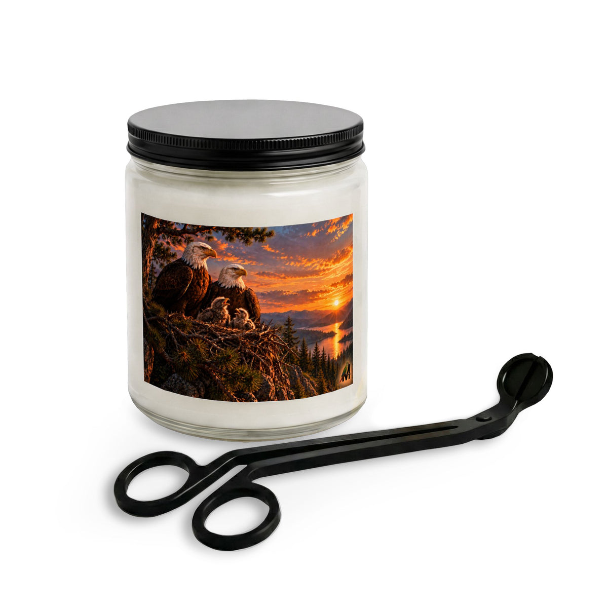 Eagle Family Feeding Young Candle Set with Wick Trimmer