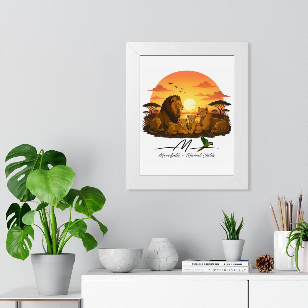 Framed Vertical Poster lion family