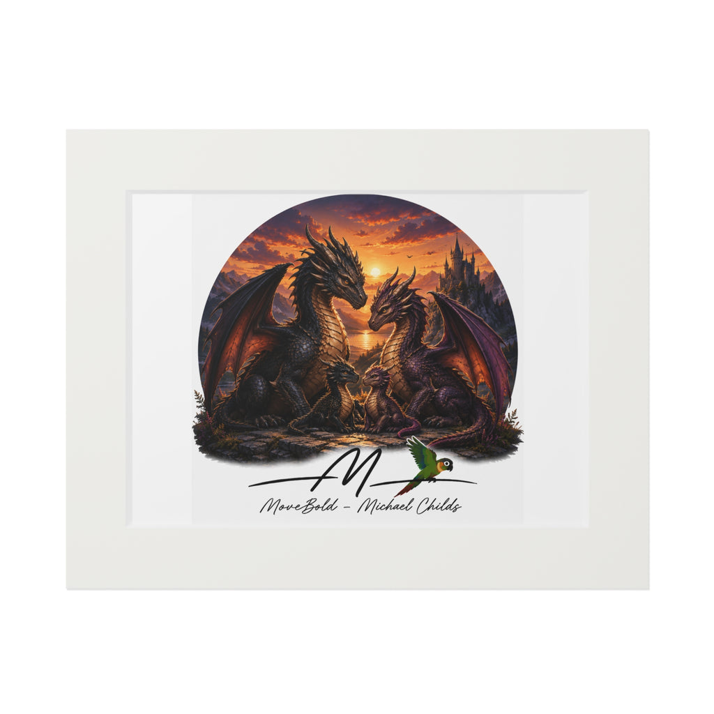 Dragon family Fine Art Prints (Passepartout Paper Frame)