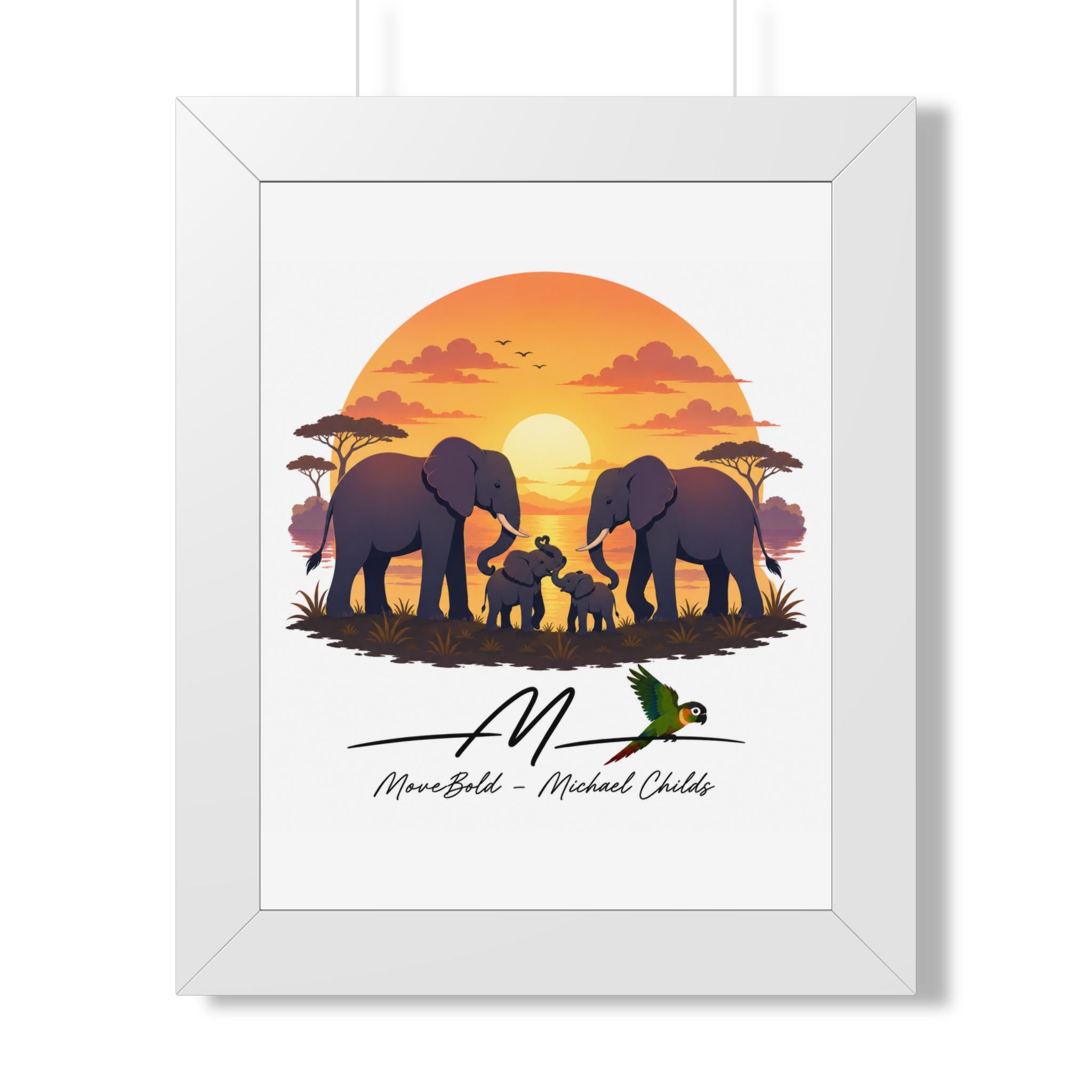 Elephant family. Framed Vertical Poster