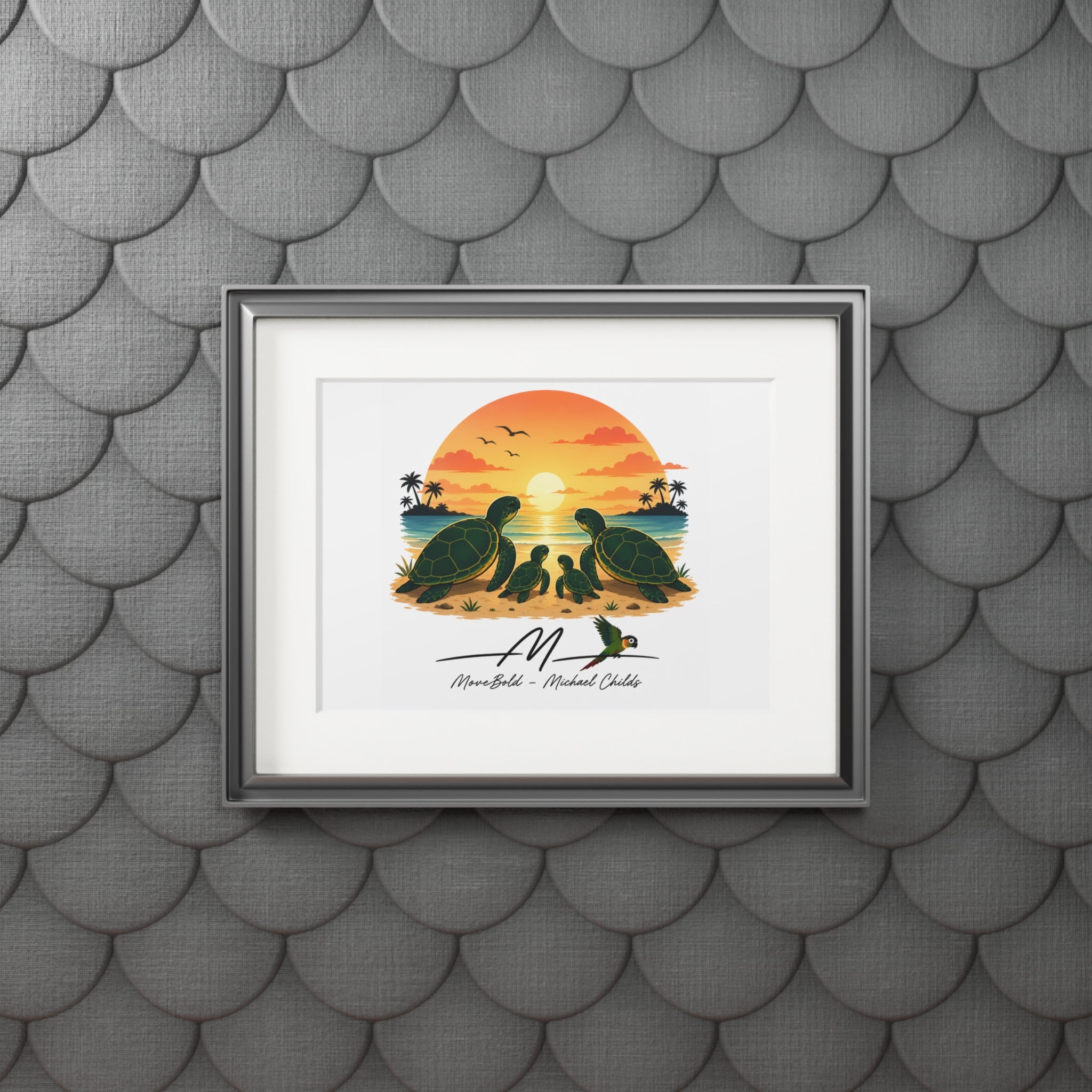 Turtle family Fine Art Prints (Passepartout Paper Frame)