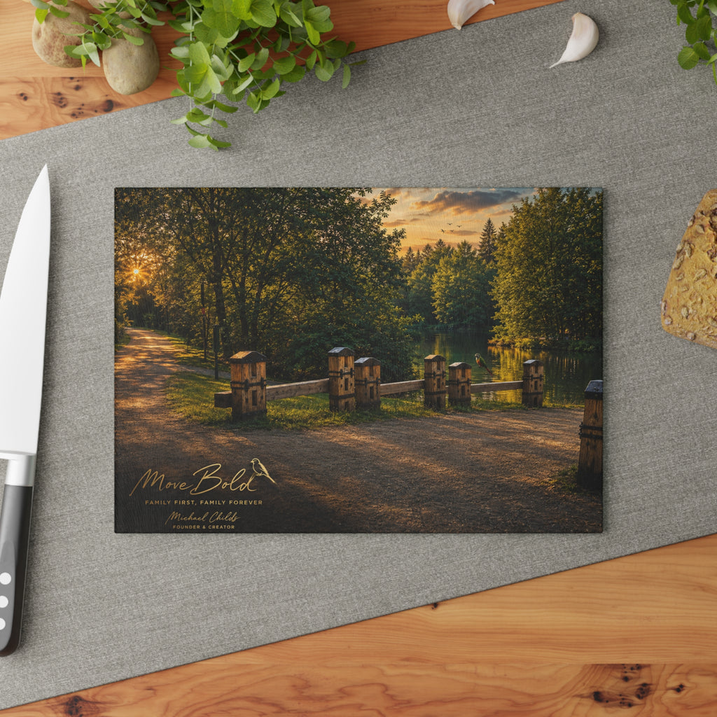 Park sunset Glass Cutting Board