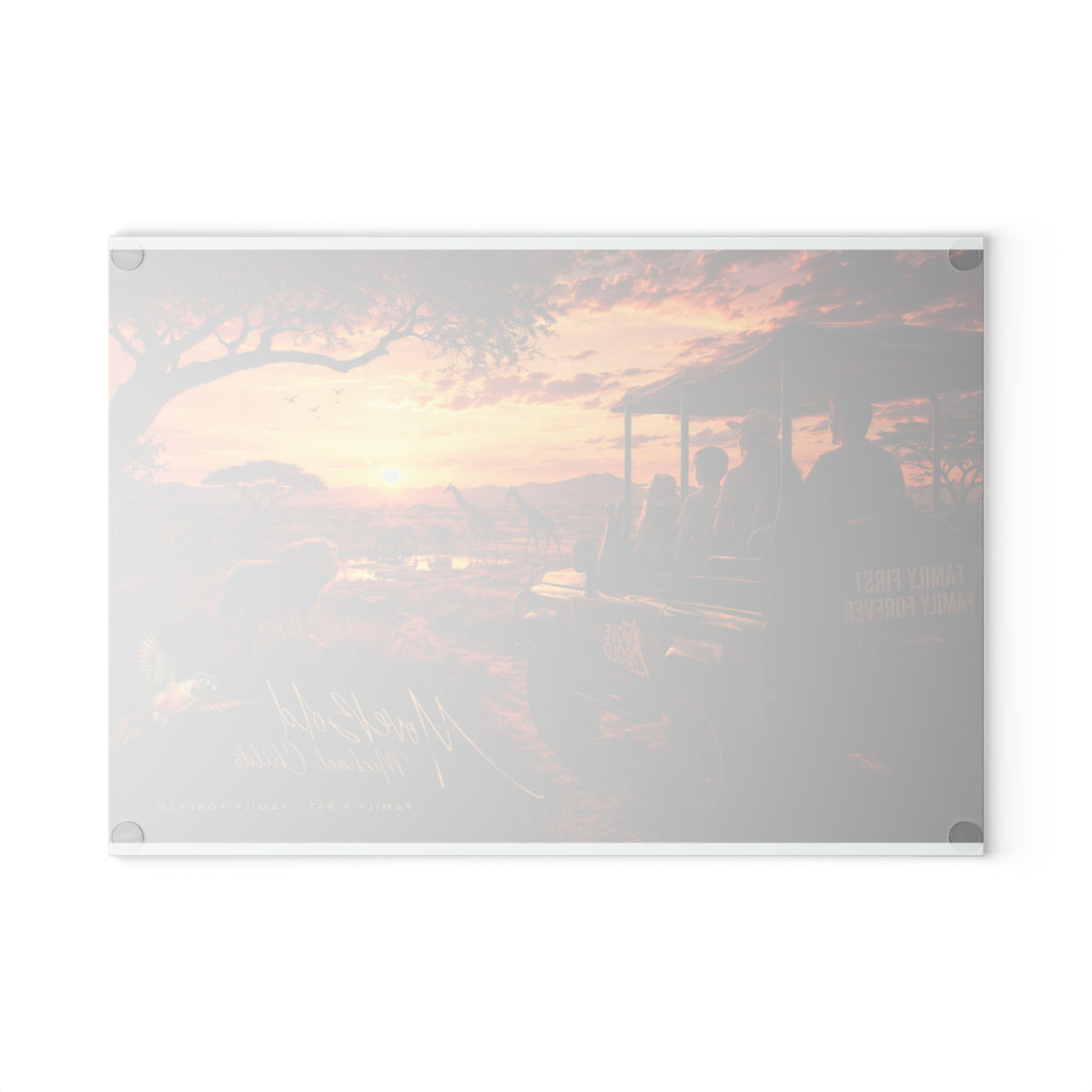 Family safari Glass Cutting Board