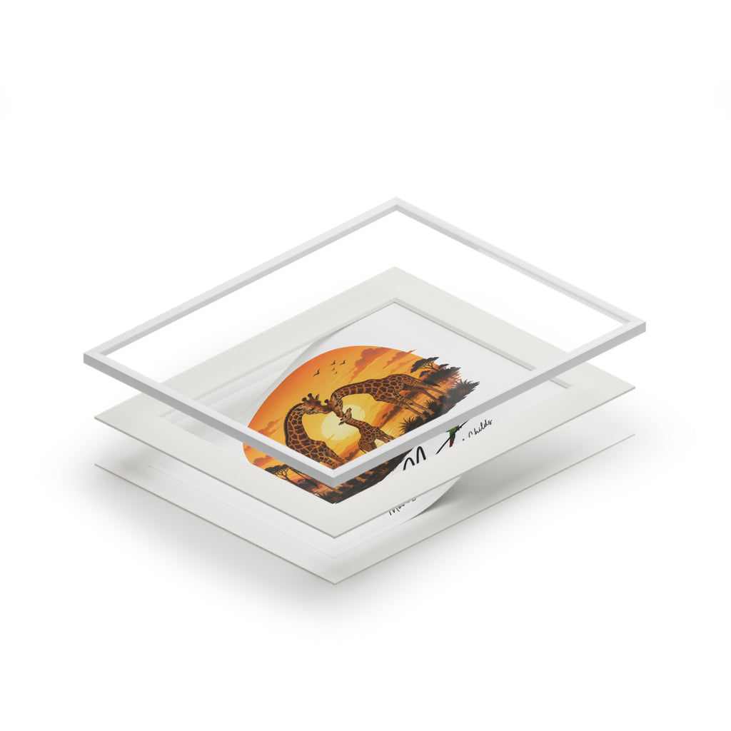 Giraffe family Fine Art Prints (Passepartout Paper Frame)