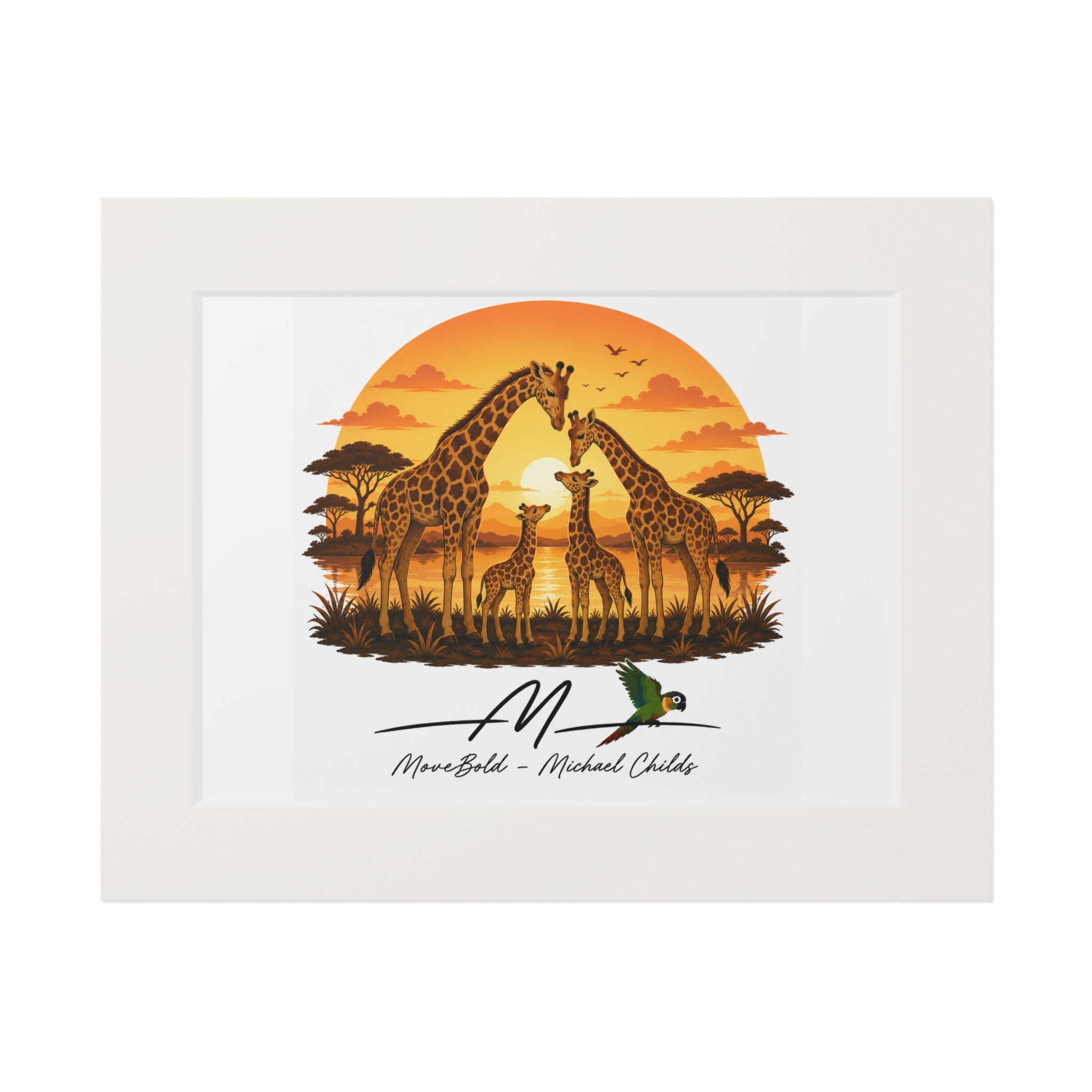 Giraffe family Fine Art Prints (Passepartout Paper Frame)