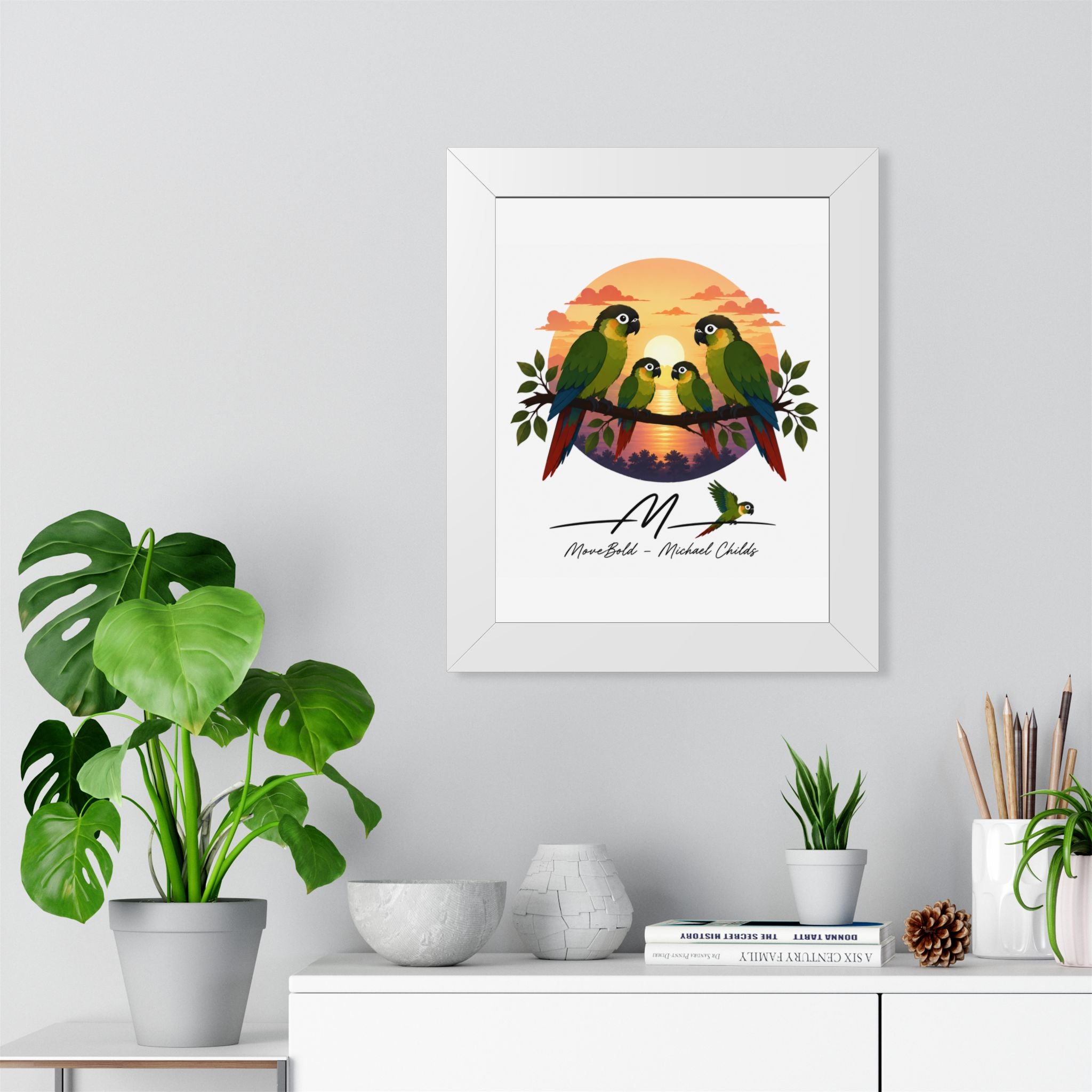 Green cheeked conure family Framed Vertical Poster