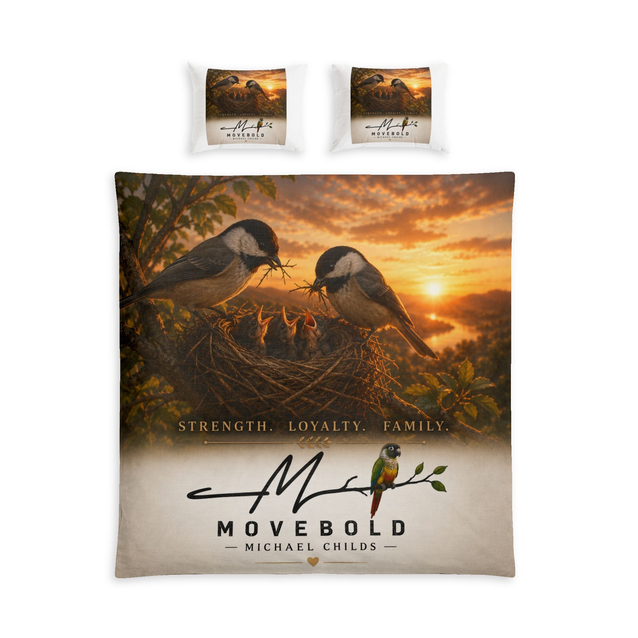 Chickadee family Cotton Bed Set