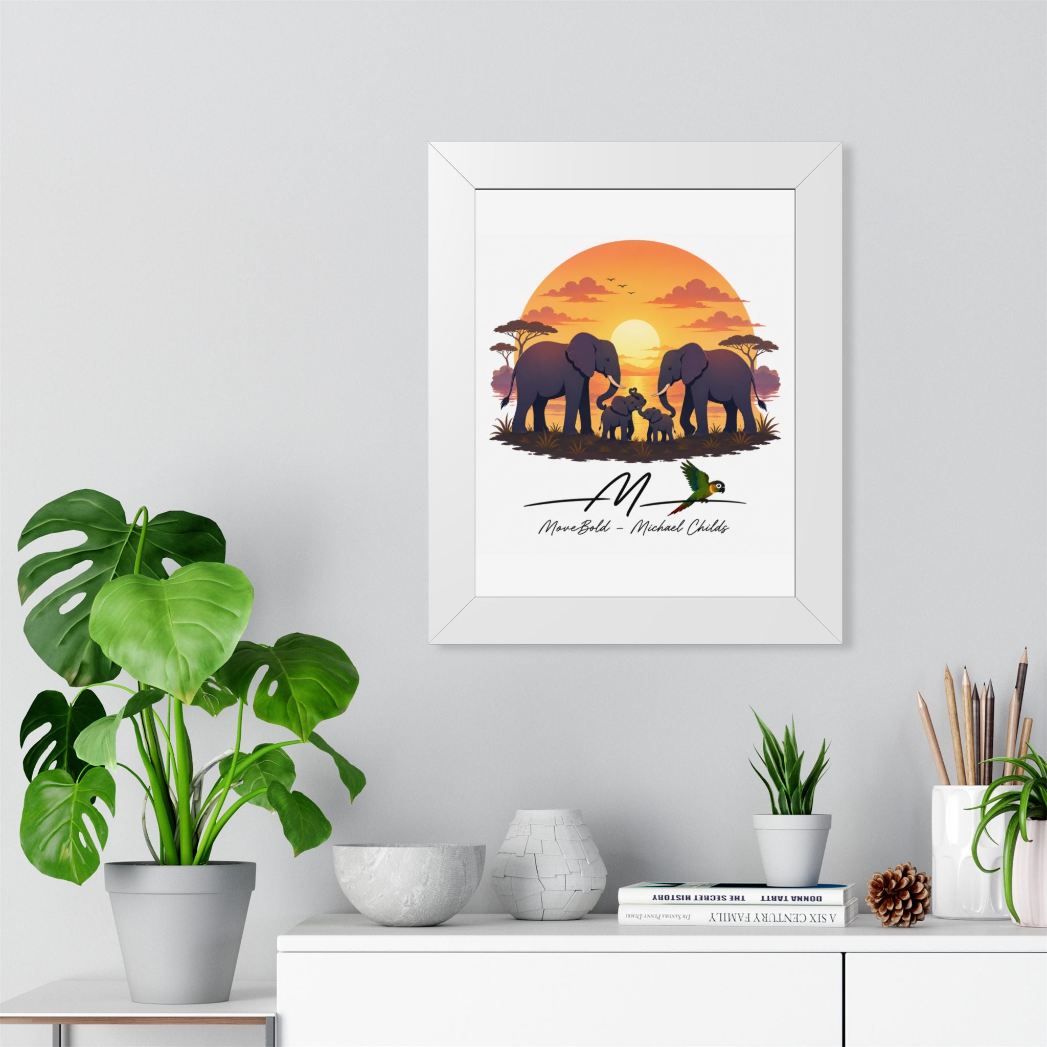 Elephant family. Framed Vertical Poster