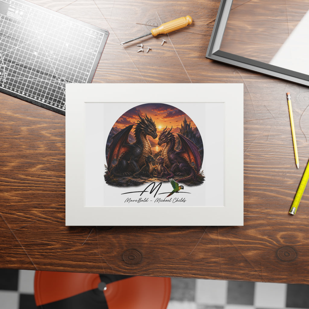 Dragon family Fine Art Prints (Passepartout Paper Frame)