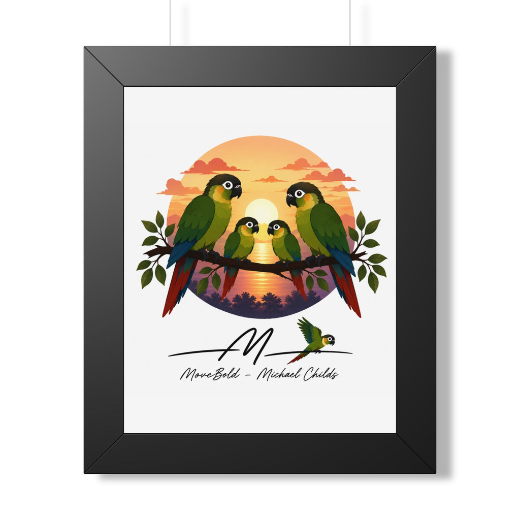 Green cheeked conure family Framed Vertical Poster