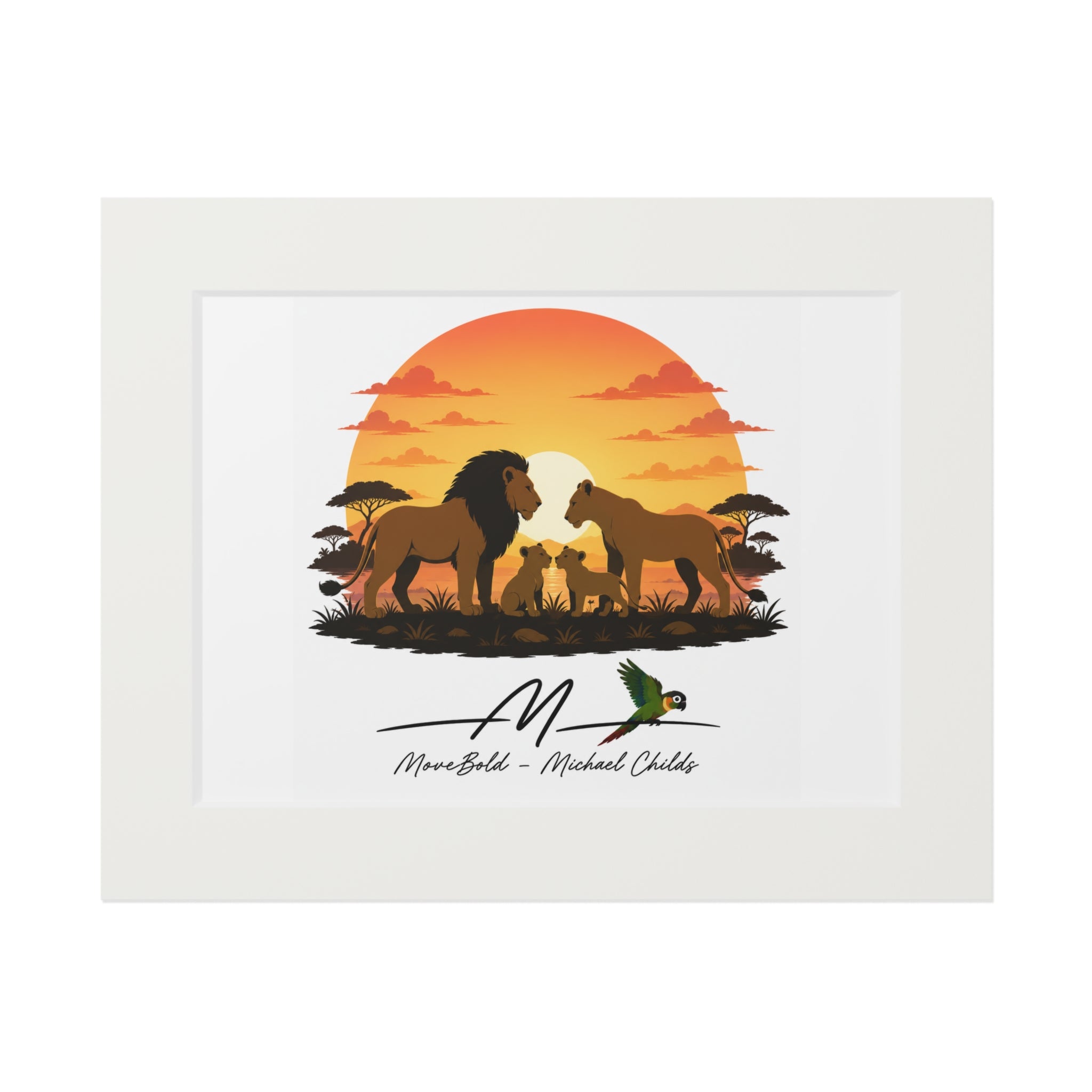 Lion family Fine Art Prints (Passepartout Paper Frame)