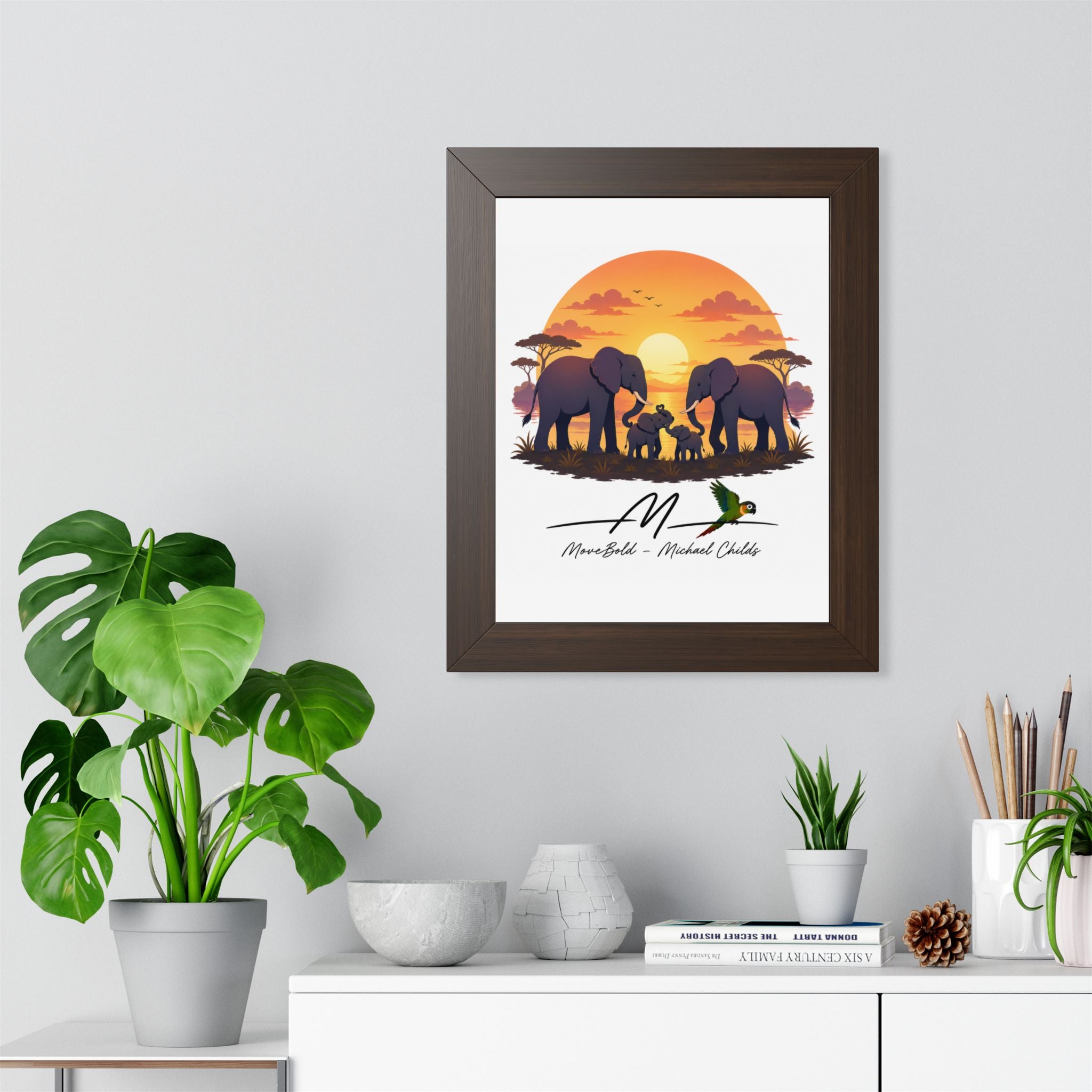 Elephant family. Framed Vertical Poster