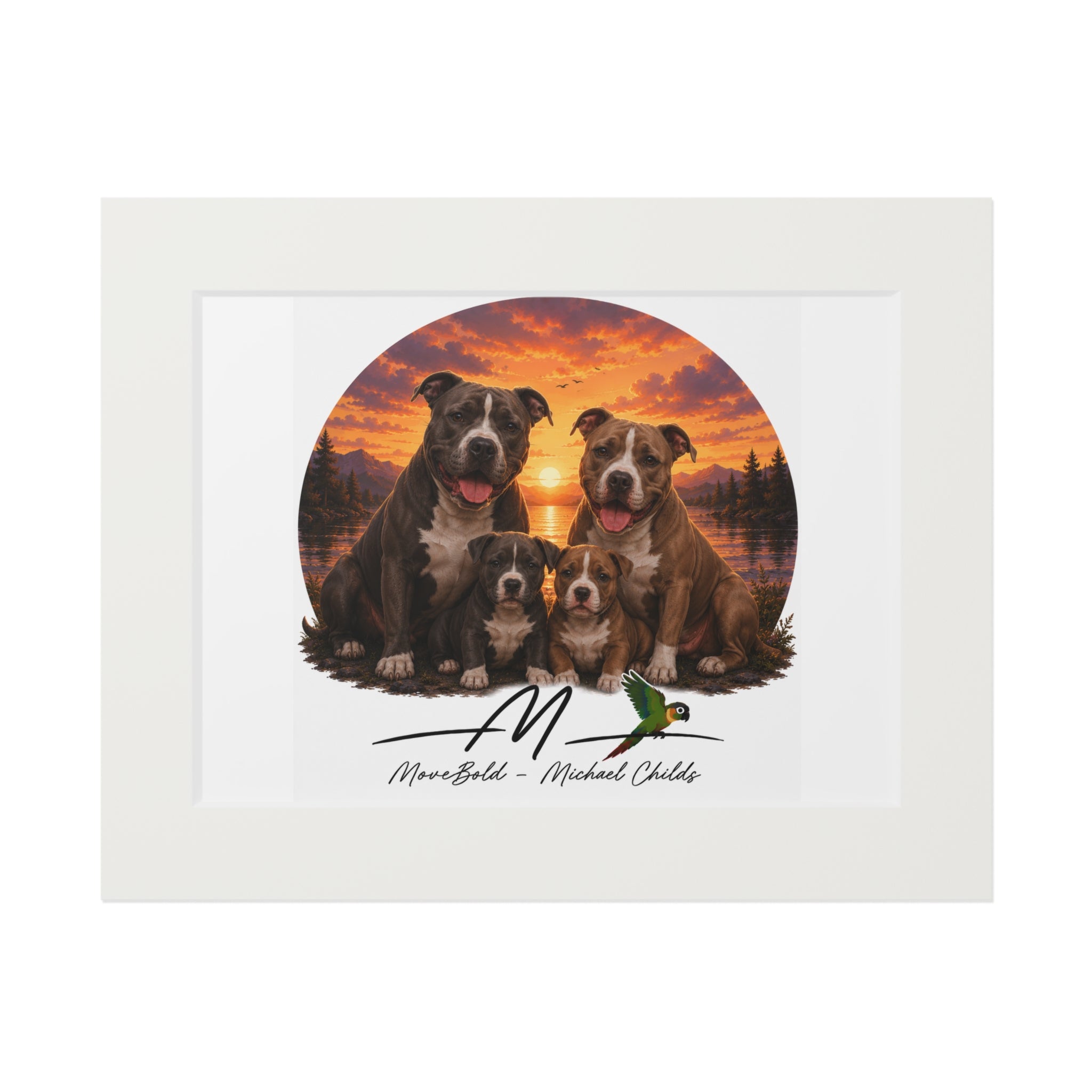 pit bull family Fine Art Prints (Passepartout Paper Frame)