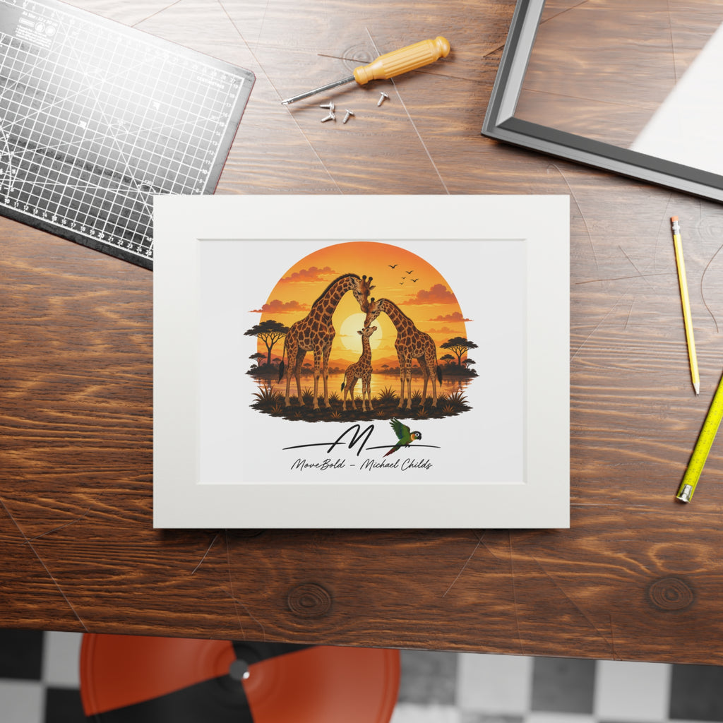 Giraffe family Fine Art Prints (Passepartout Paper Frame)