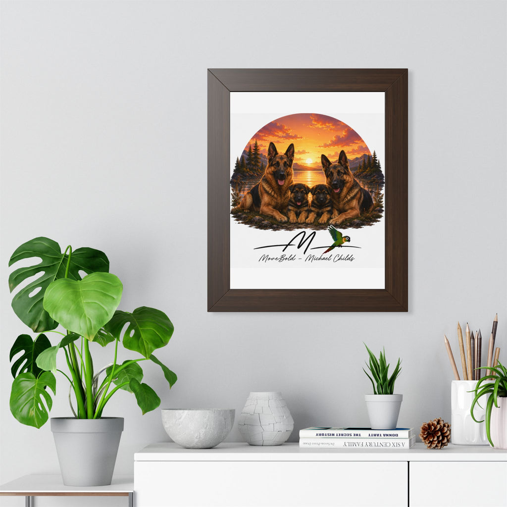 German shepherd family Framed Vertical Poster