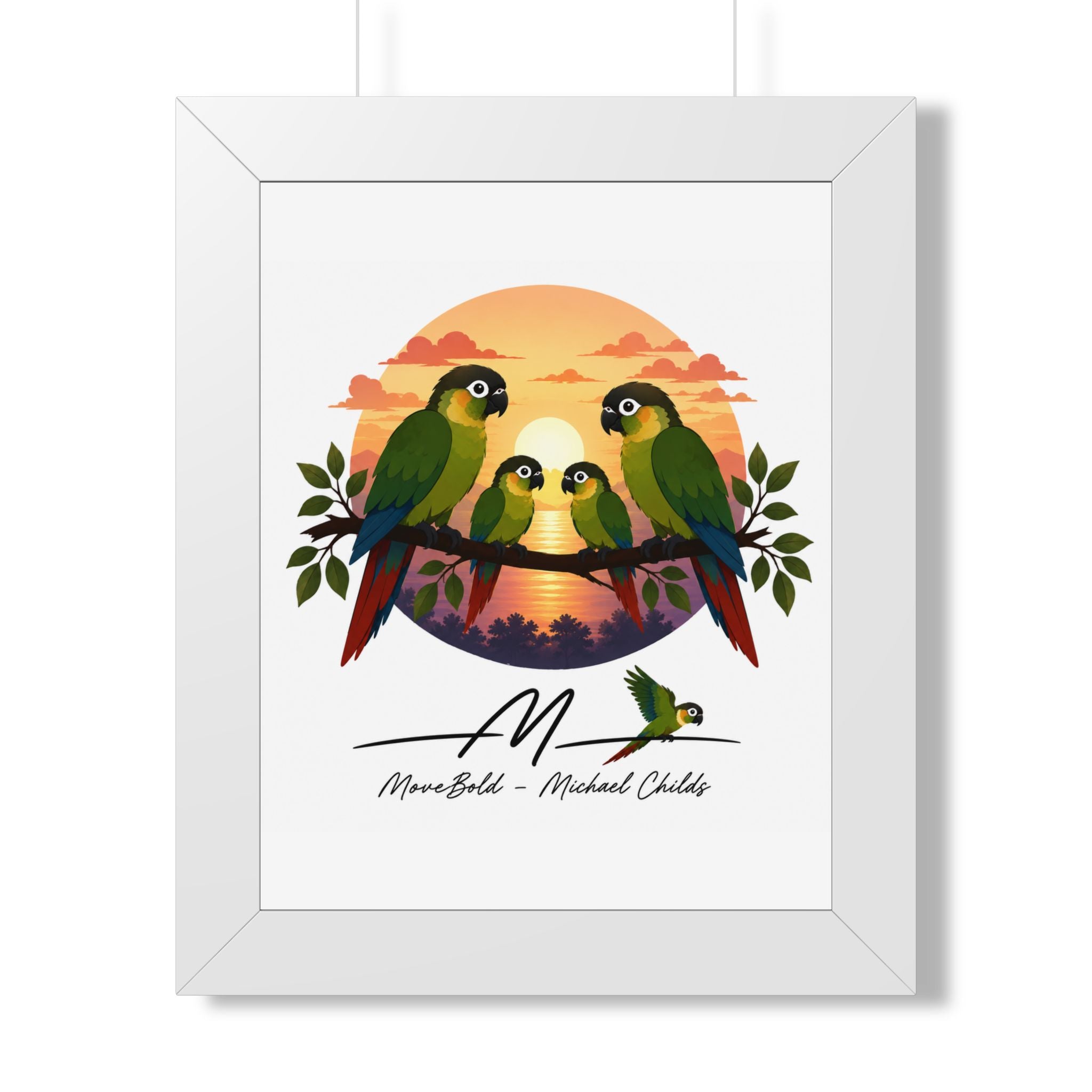 Green cheeked conure family Framed Vertical Poster