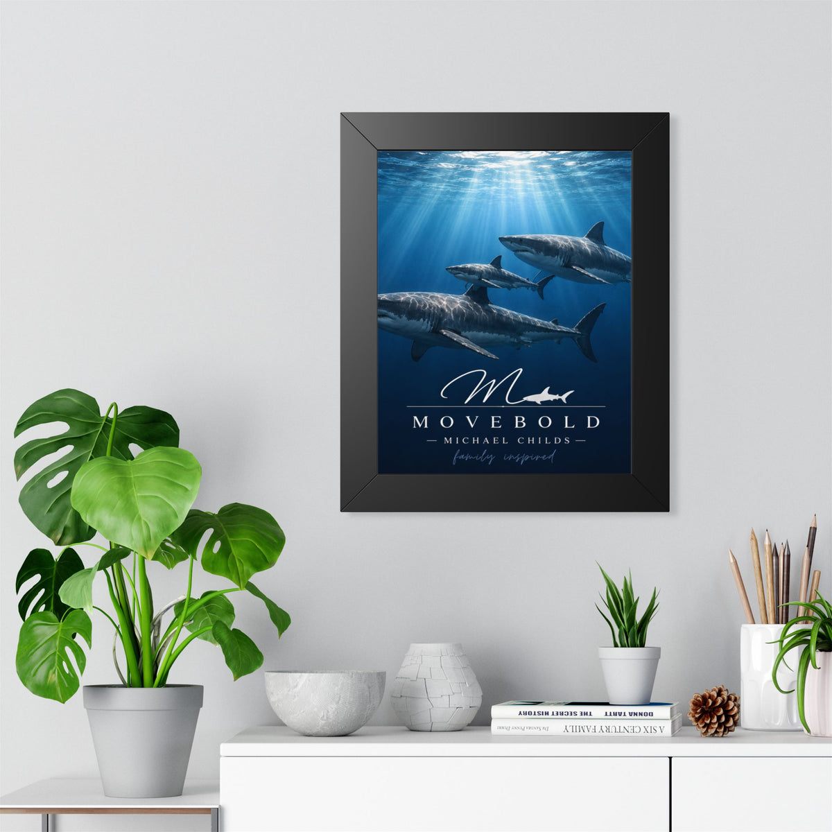 Ocean Shark Family Framed Vertical Poster