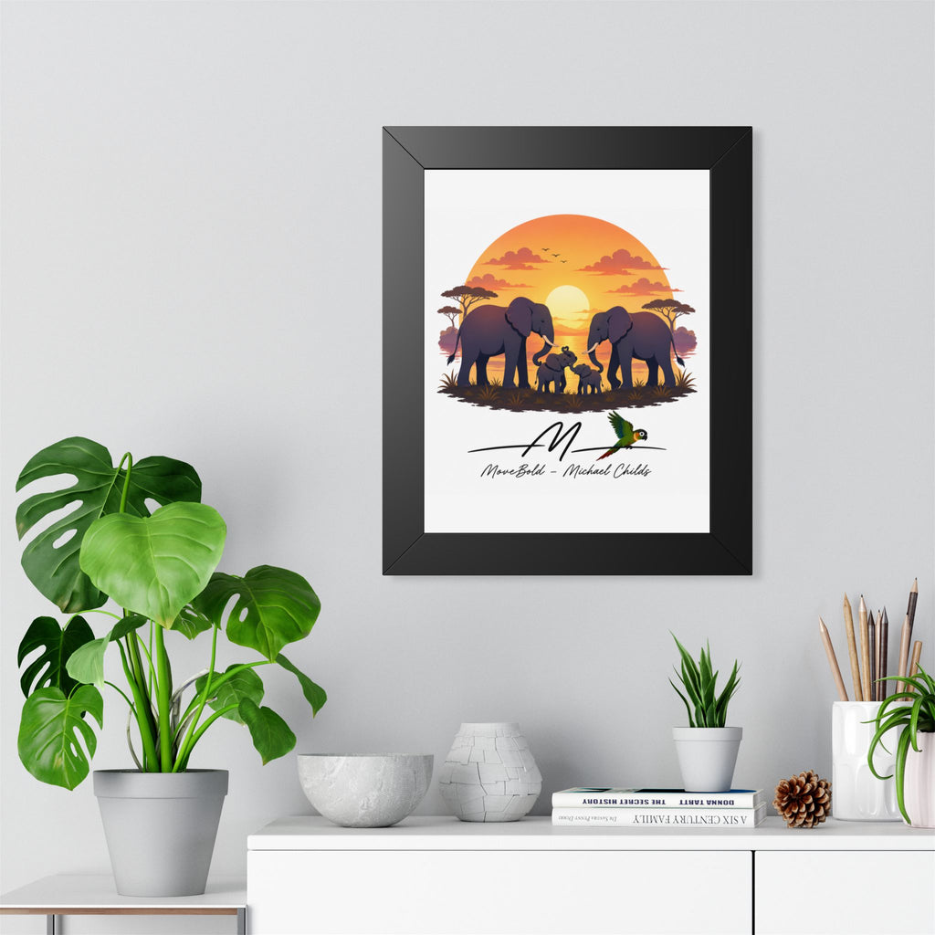 Elephant family. Framed Vertical Poster
