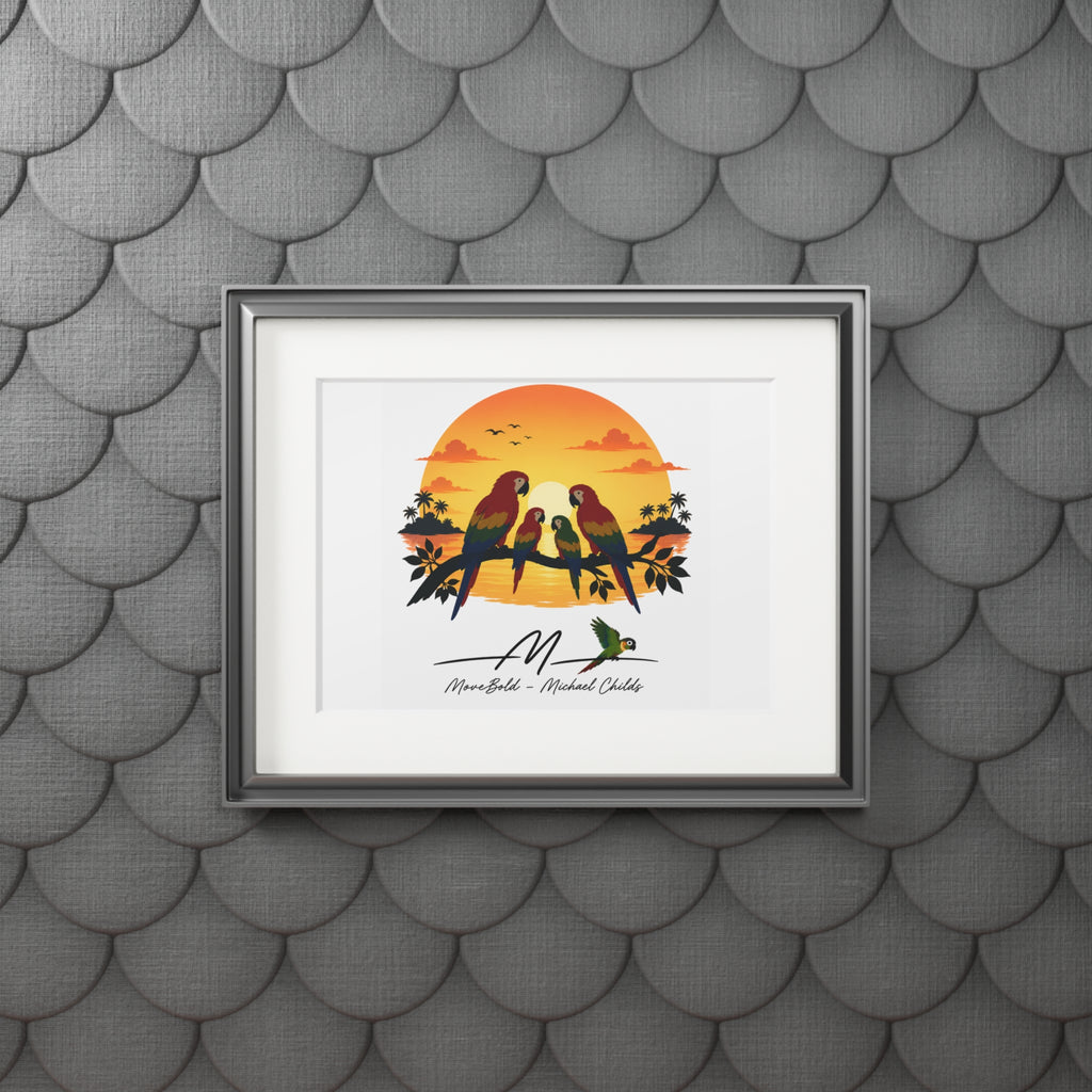 Parrot family Fine Art Prints (Passepartout Paper Frame)