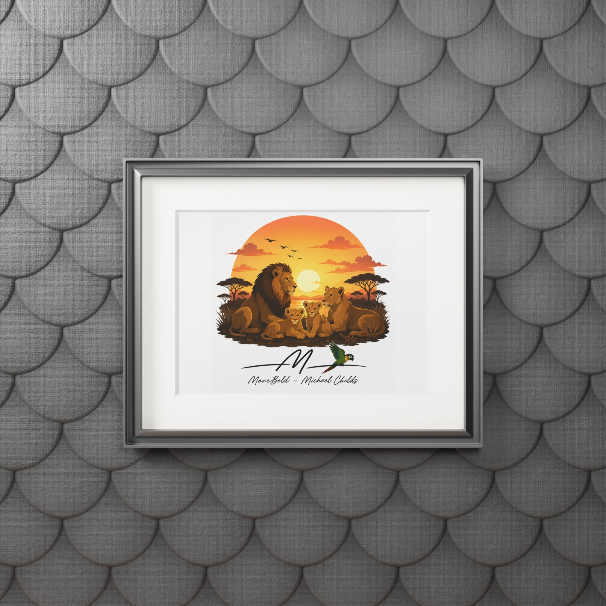 Lion family Fine Art Prints (Passepartout Paper Frame)