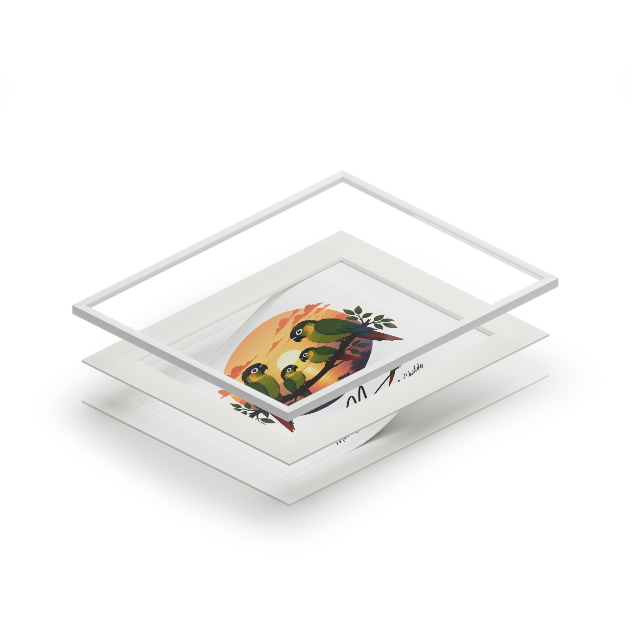 Green chèeked conure familyFine Art Prints (Passepartout Paper Frame)