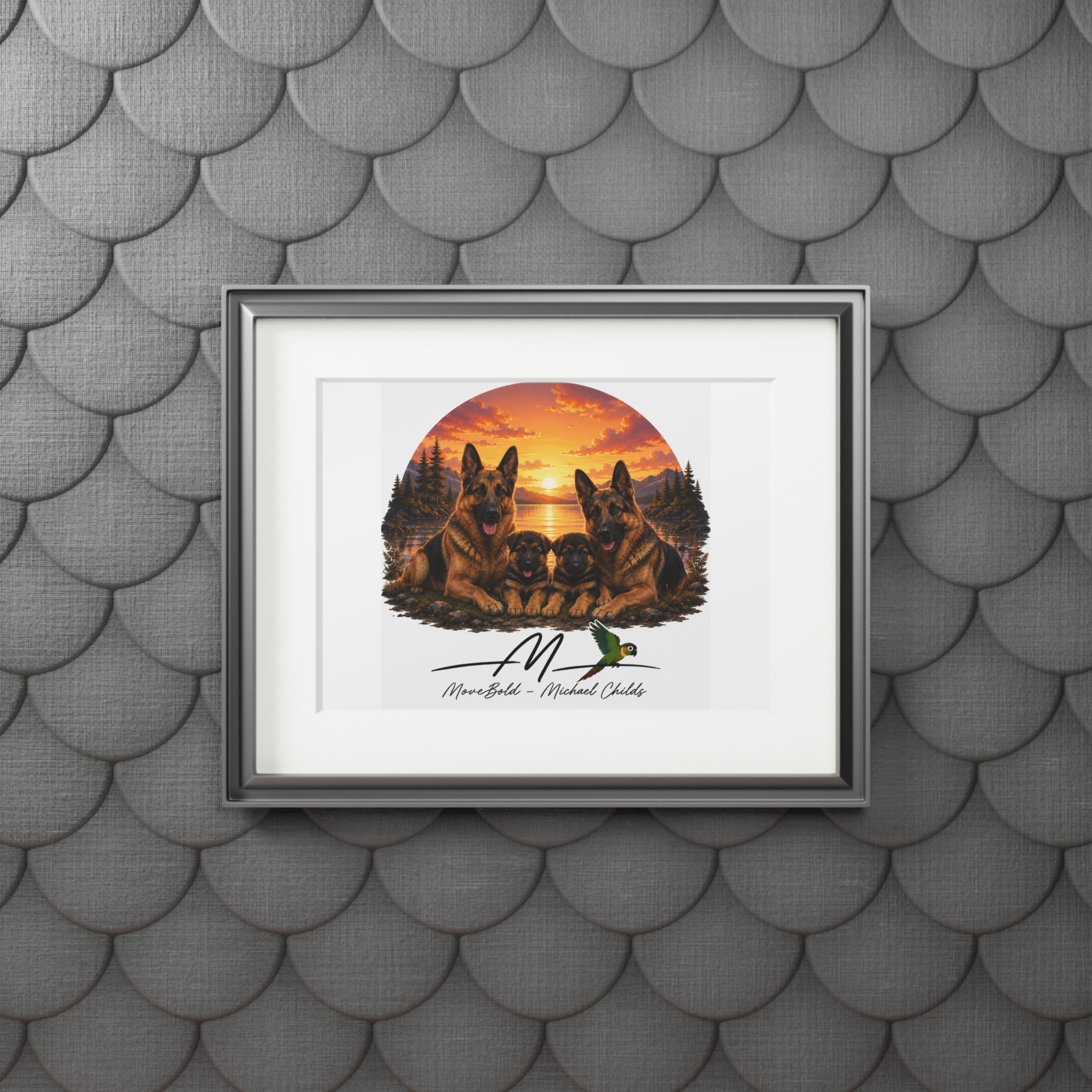 German shepherd family Fine Art Prints (Passepartout Paper Frame)