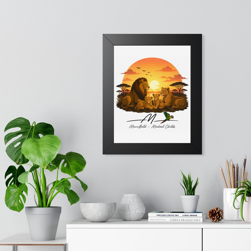 Framed Vertical Poster lion family