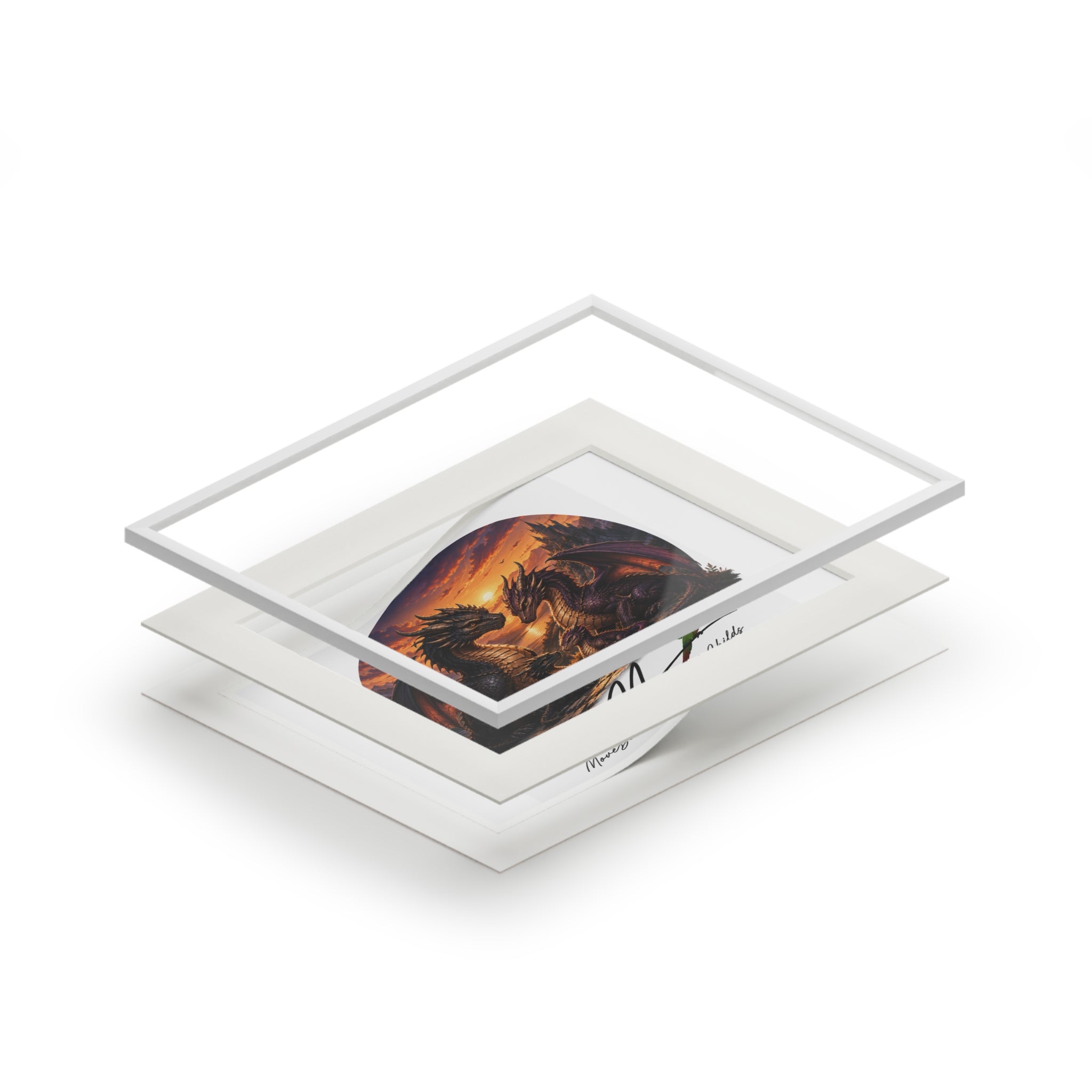 Dragon family Fine Art Prints (Passepartout Paper Frame)