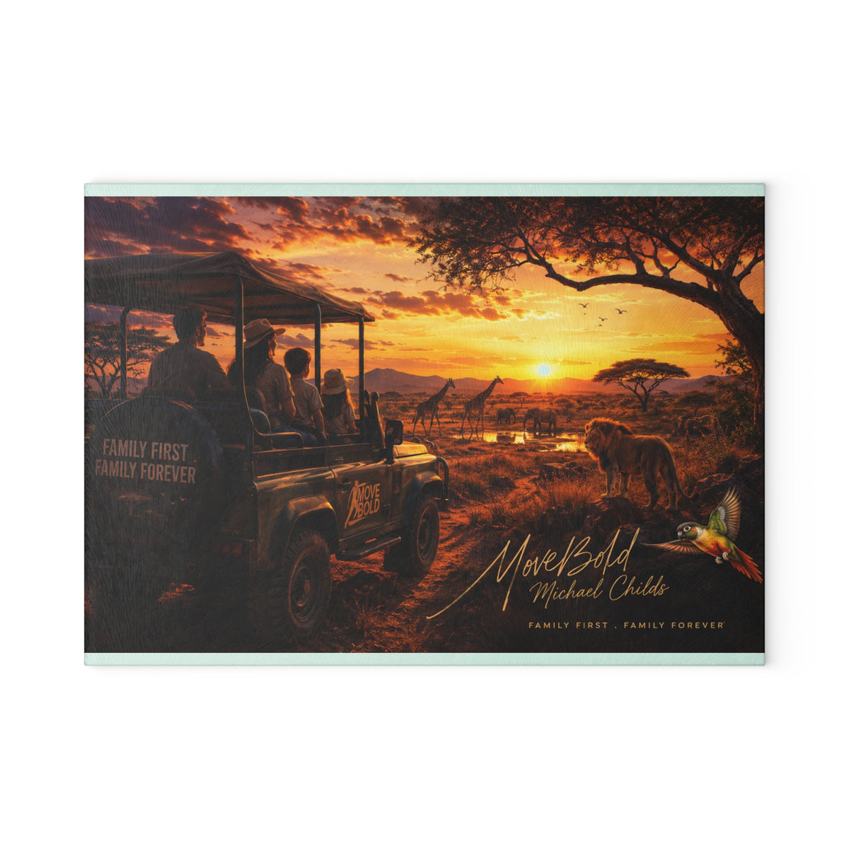 Family safari Glass Cutting Board