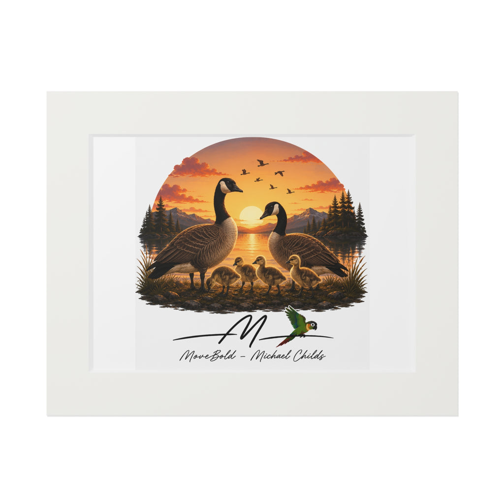Canadian gray goose family Fine Art Prints (Passepartout Paper Frame)