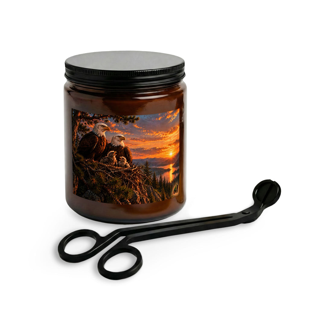 Eagle Family Feeding Young Candle Set with Wick Trimmer
