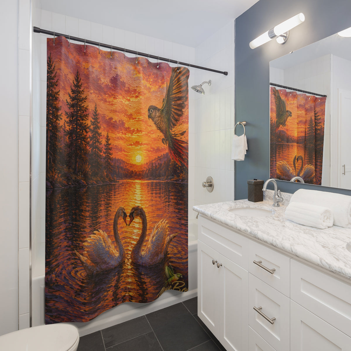 Love swan Shower Curtains