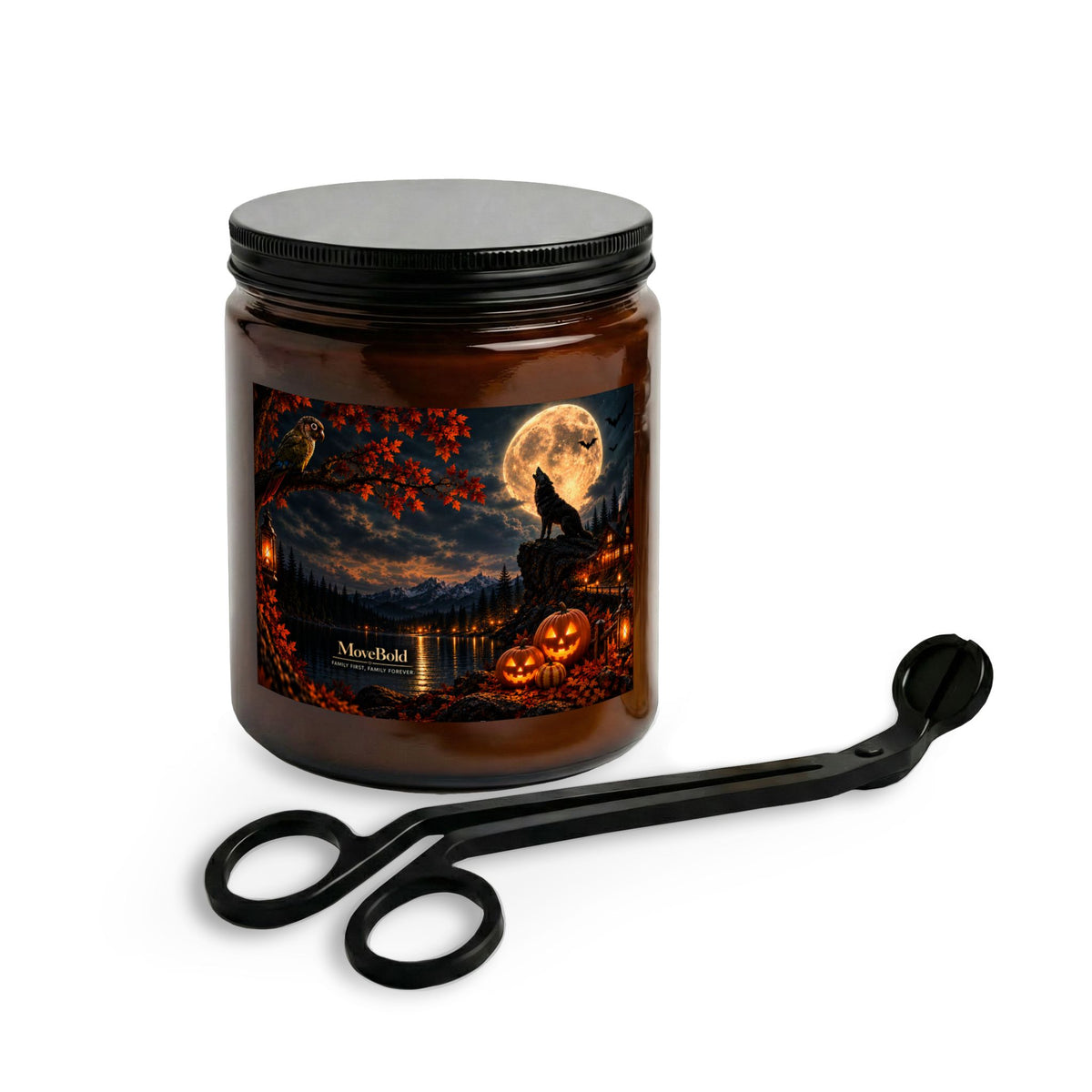Hallowen Wolf Scene Candle Set with Wick Trimmer