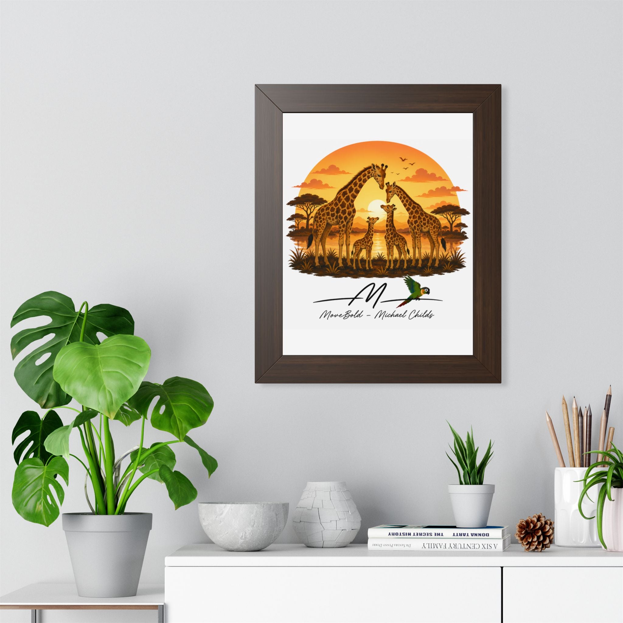 Giraffe family. Framed Vertical Poster