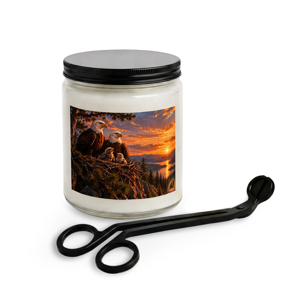 Eagle Family Feeding Young Candle Set with Wick Trimmer