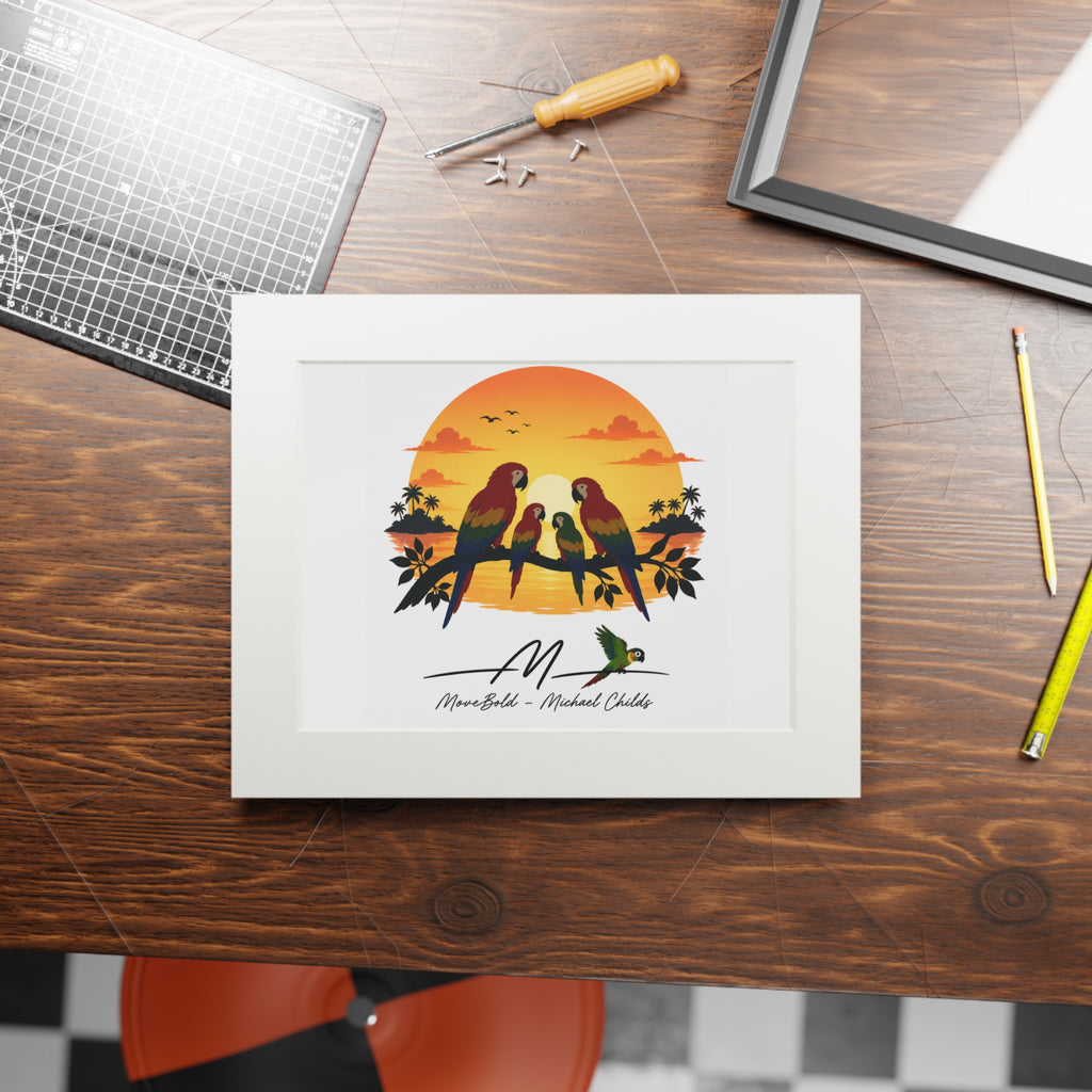 Parrot family Fine Art Prints (Passepartout Paper Frame)